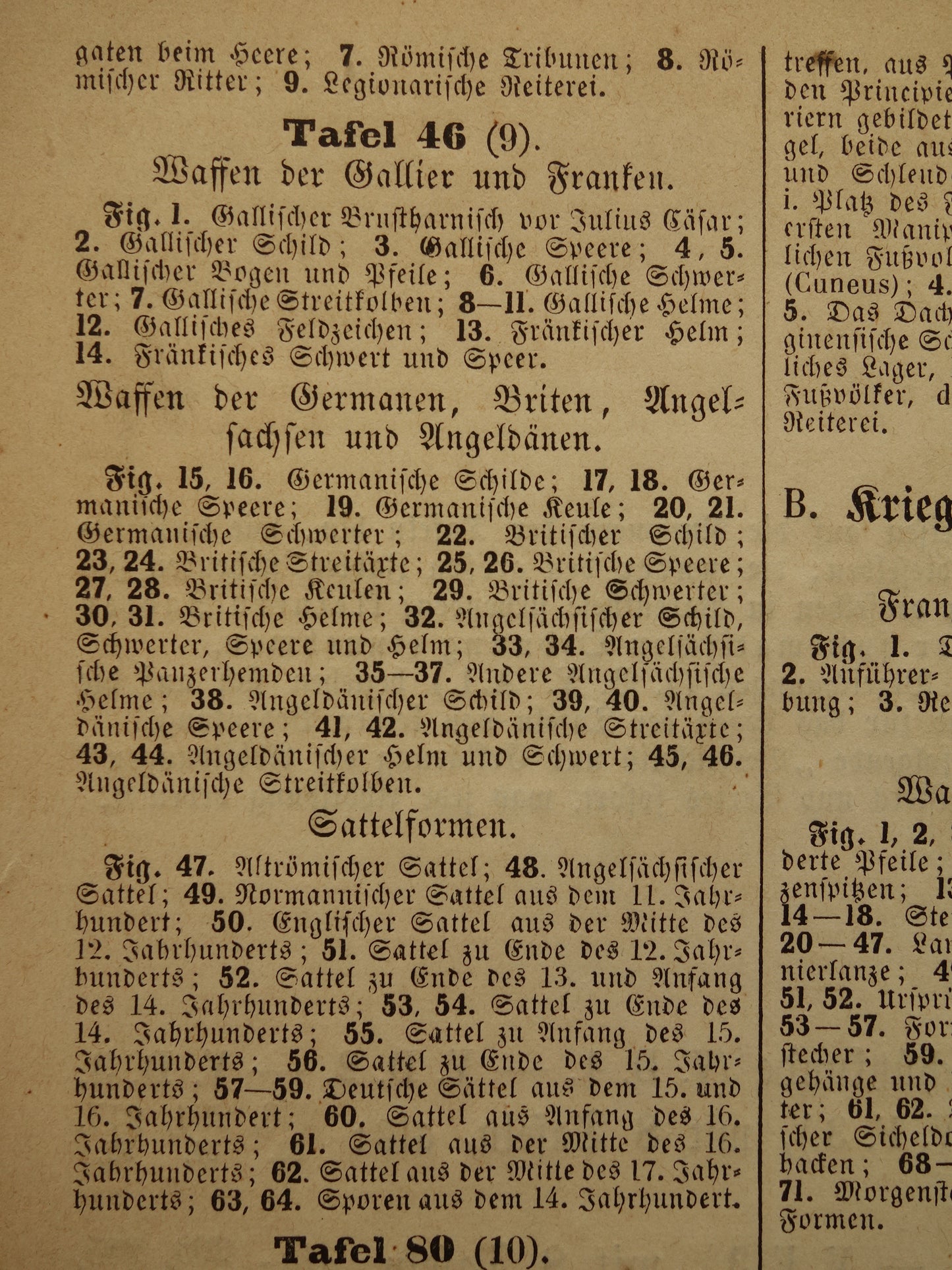 Oude prent Wapens uit de Middeleeuwen 1849 originele antieke illustratie speren schilden Galliërs Angelsaksen helmen zadels Vintage militaire prints