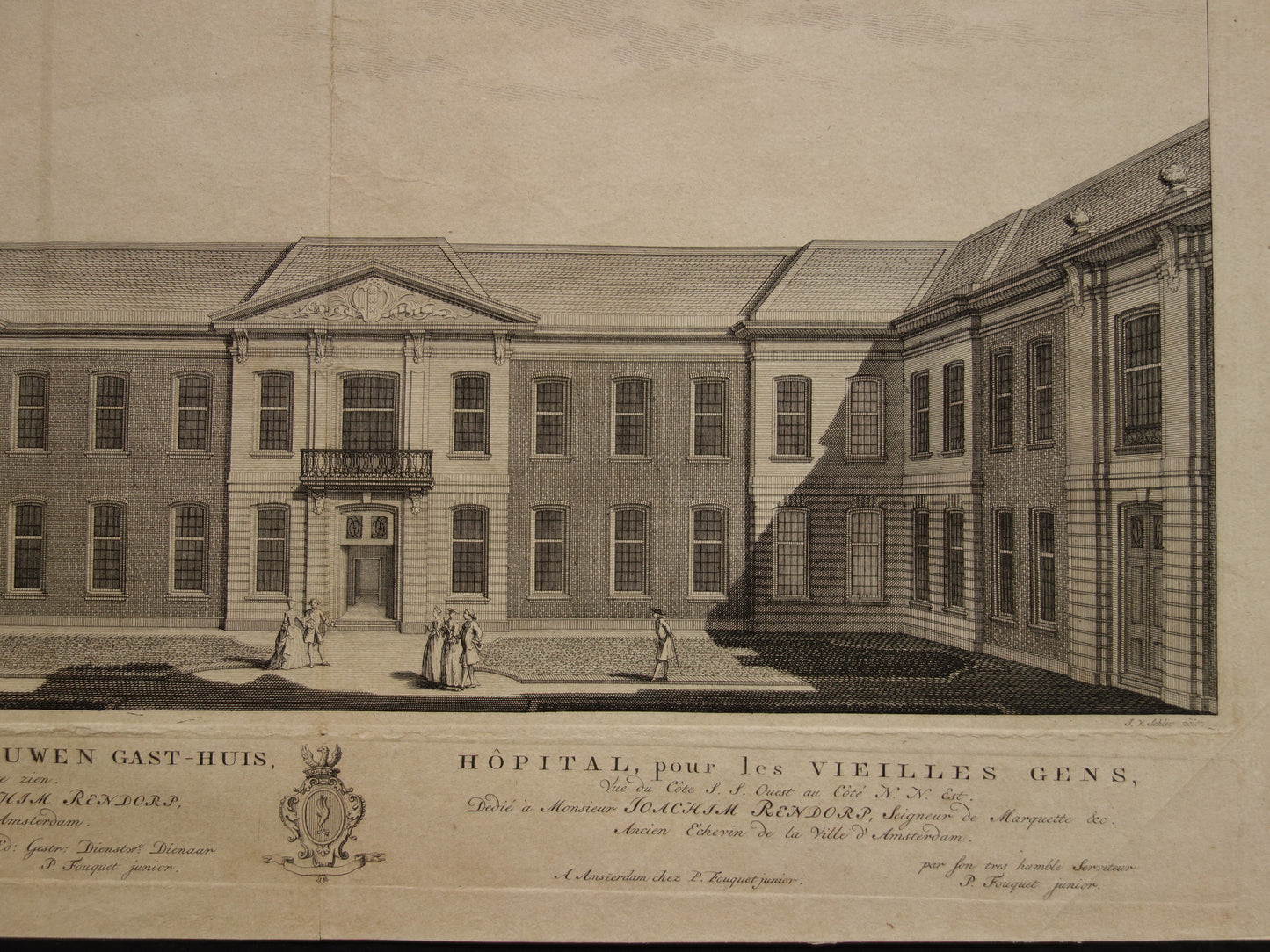 Oudemanhuispoort Amsterdam antieke prent Fouquet gravure Het oude mannen en vrouwen gast-huis Rechtenfaculteit UvA