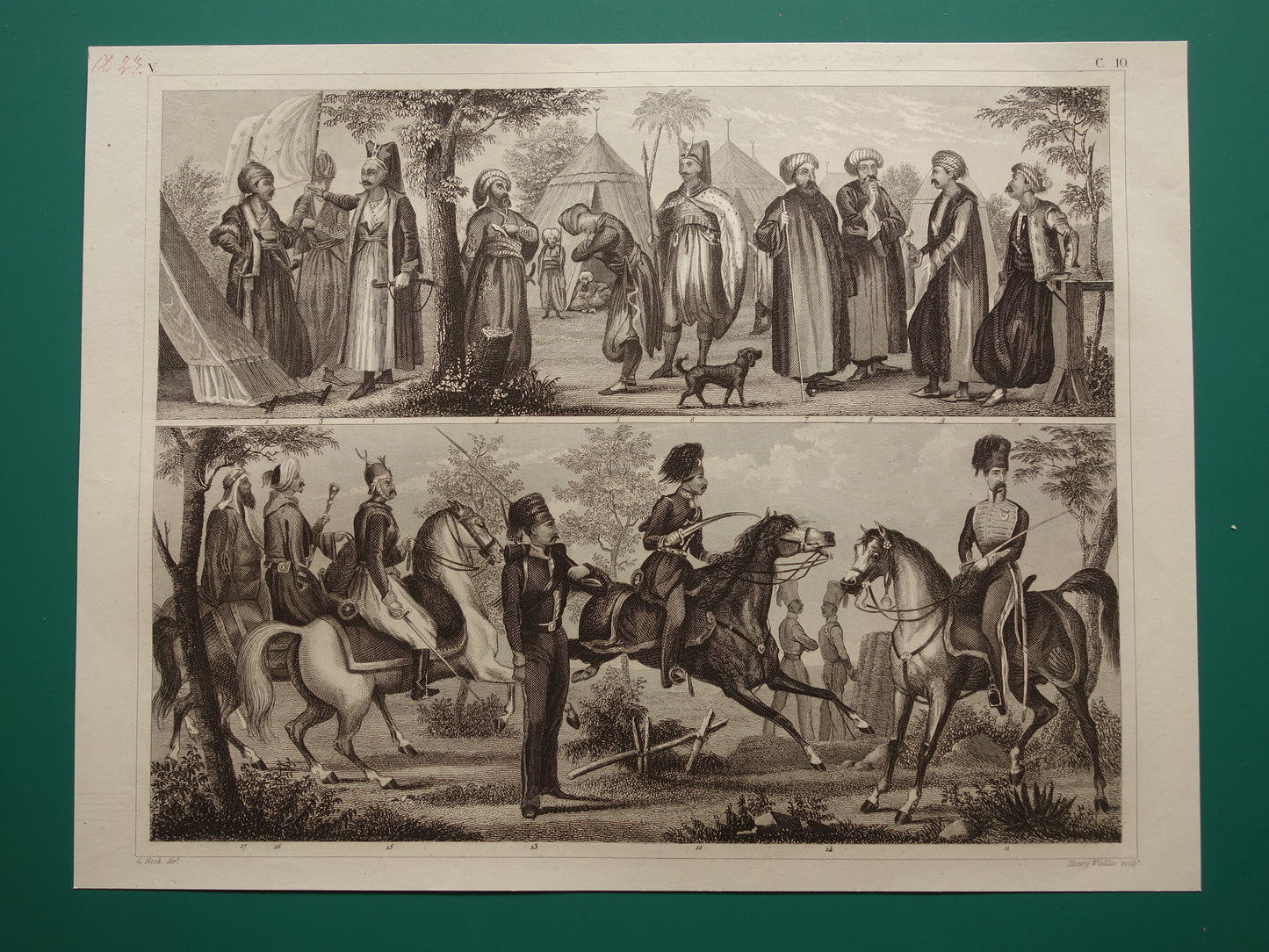 1849 oude prent van Ottomaanse en Perzische leger - originele antieke militaire illustratie - uniformen leger Turkije Perzië print