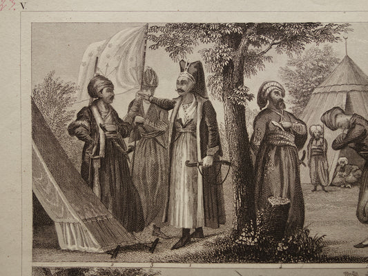1849 alter Druck der osmanischen und persischen Armee – originale antike Militärillustration – Armeeuniformen Türkei Persien Druck