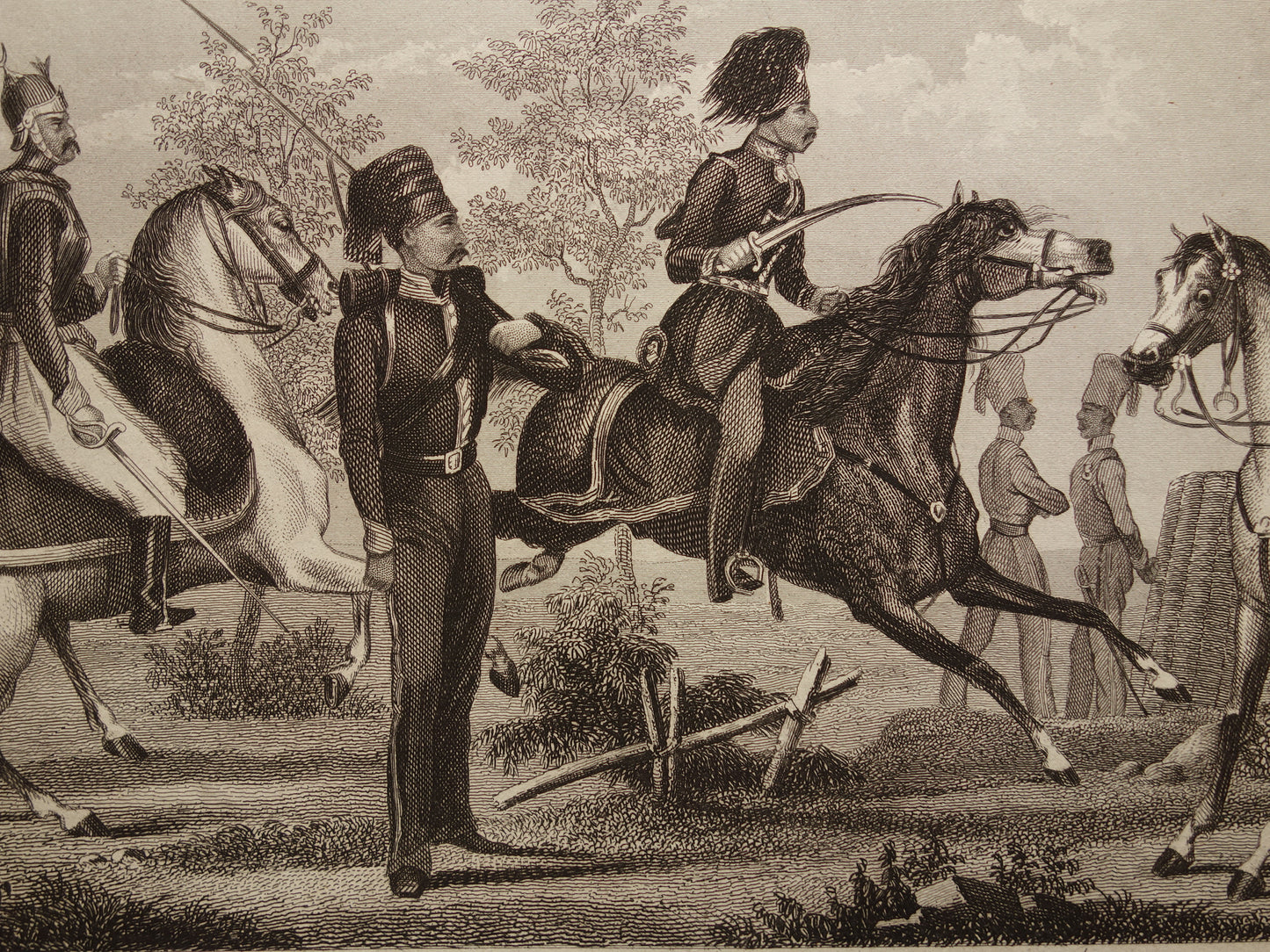 1849 oude prent van Ottomaanse en Perzische leger - originele antieke militaire illustratie - uniformen leger Turkije Perzië print