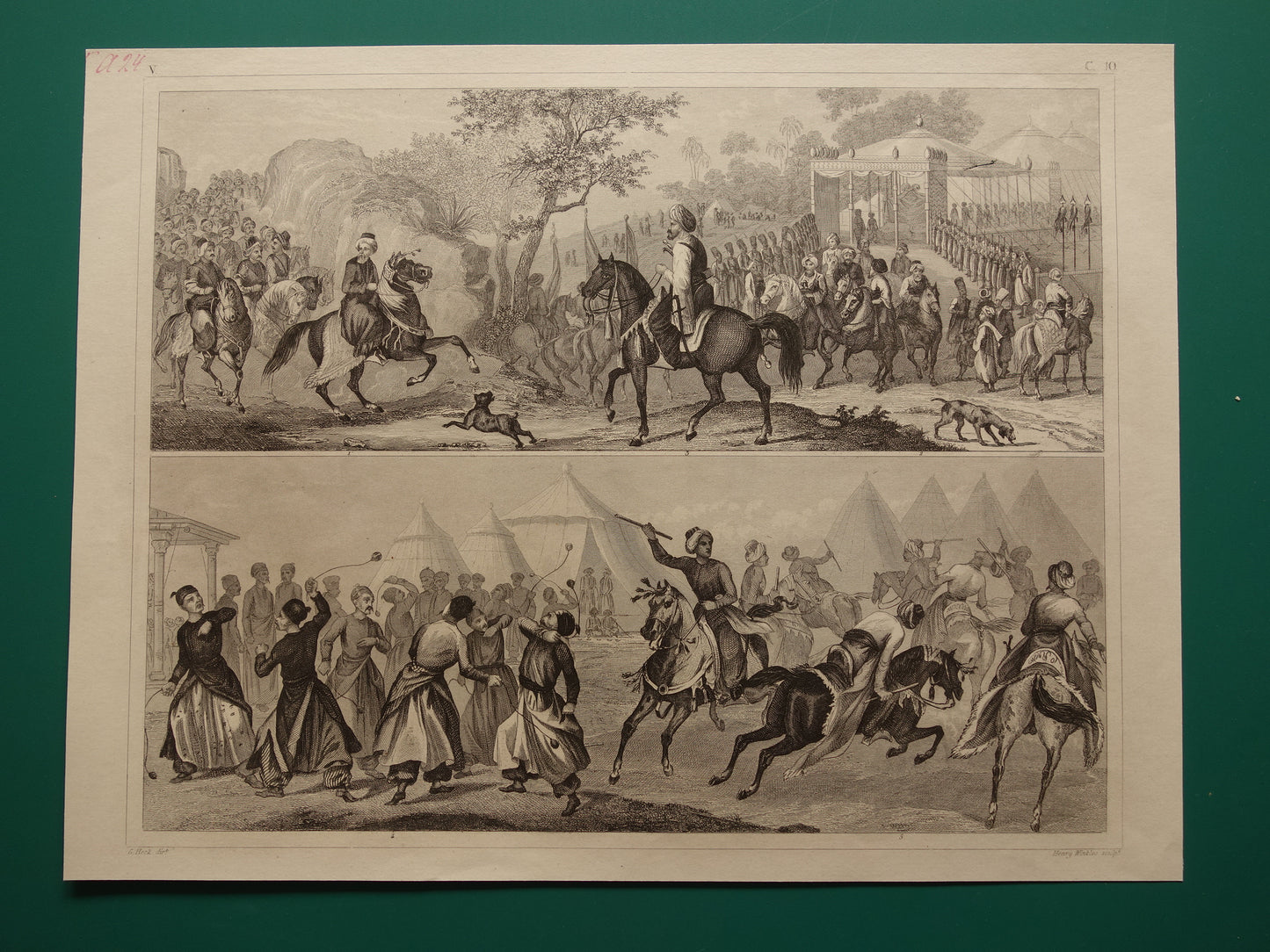 1849 oude prent van Ottomaanse leger - originele antieke militaire illustratie - jereed uniformen leger Turkije print