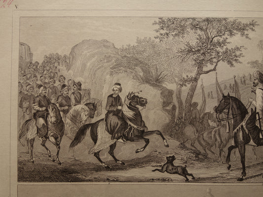 1849 alter Druck der osmanischen Armee – originale antike Militärillustration – Jereed-Uniformen-Armee-Türkei-Druck