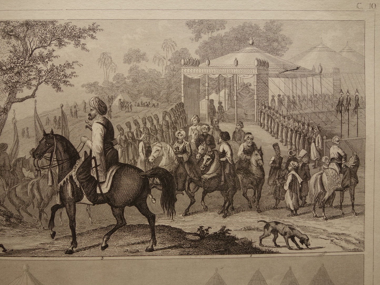 1849 oude prent van Ottomaanse leger - originele antieke militaire illustratie - jereed uniformen leger Turkije print