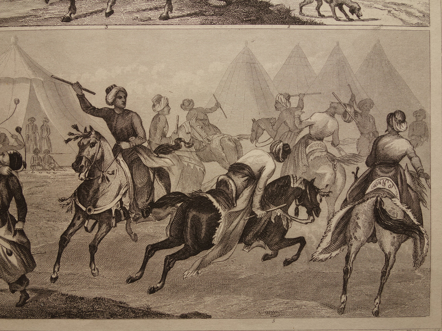 1849 oude prent van Ottomaanse leger - originele antieke militaire illustratie - jereed uniformen leger Turkije print