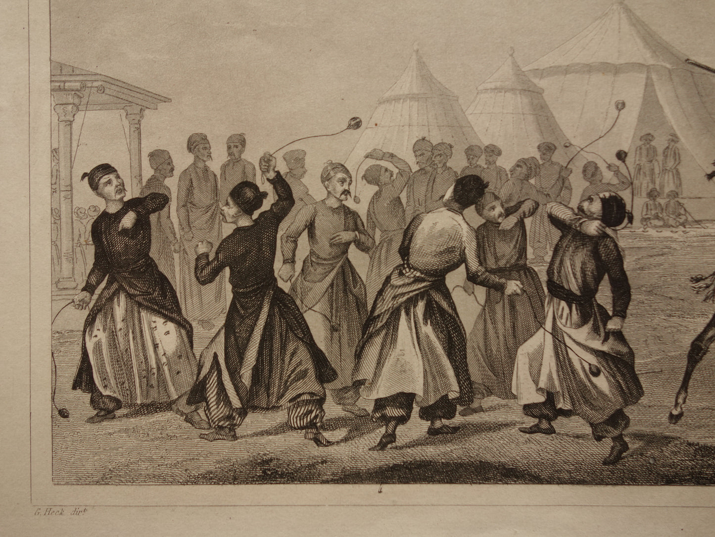1849 oude prent van Ottomaanse leger - originele antieke militaire illustratie - jereed uniformen leger Turkije print