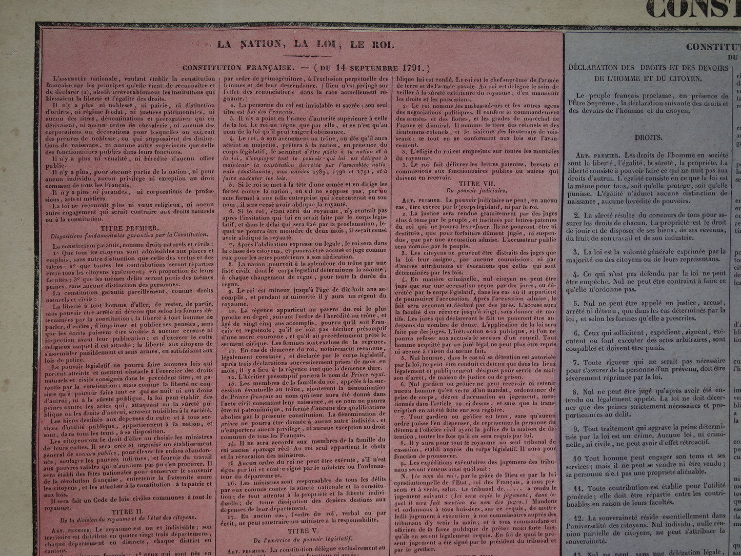 De Franse grondwet van 1791 tot 1830 Grote oude prent - Originele antieke print - Constitutions Francaises, de 1791 a 1830. Binet Goetschy