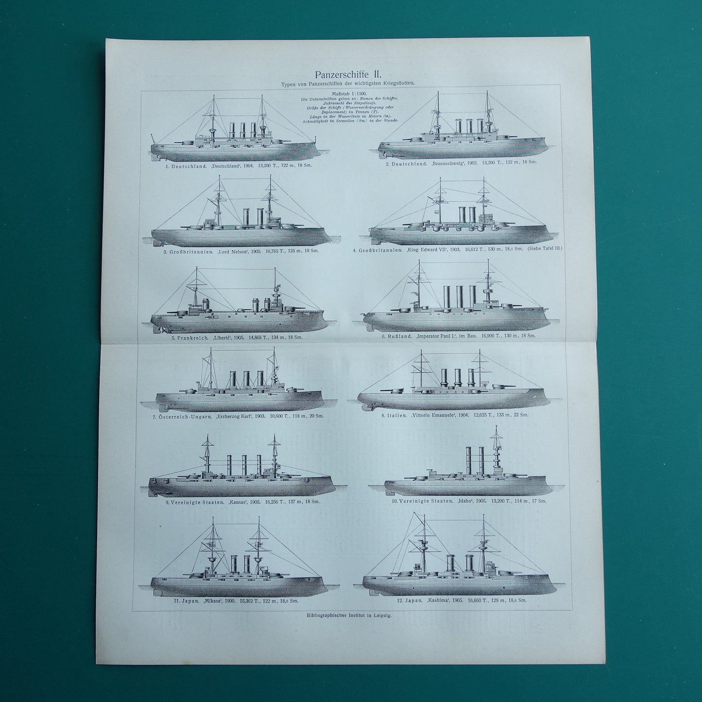 pre dreadnought battleships illustration original antique print to frame