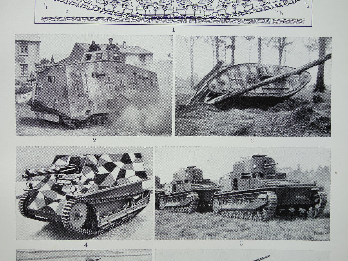 TANKS Old Print from 1938 Original Vintage Dutch Illustration Military Vehicles Tank Small print Fighting vehicle