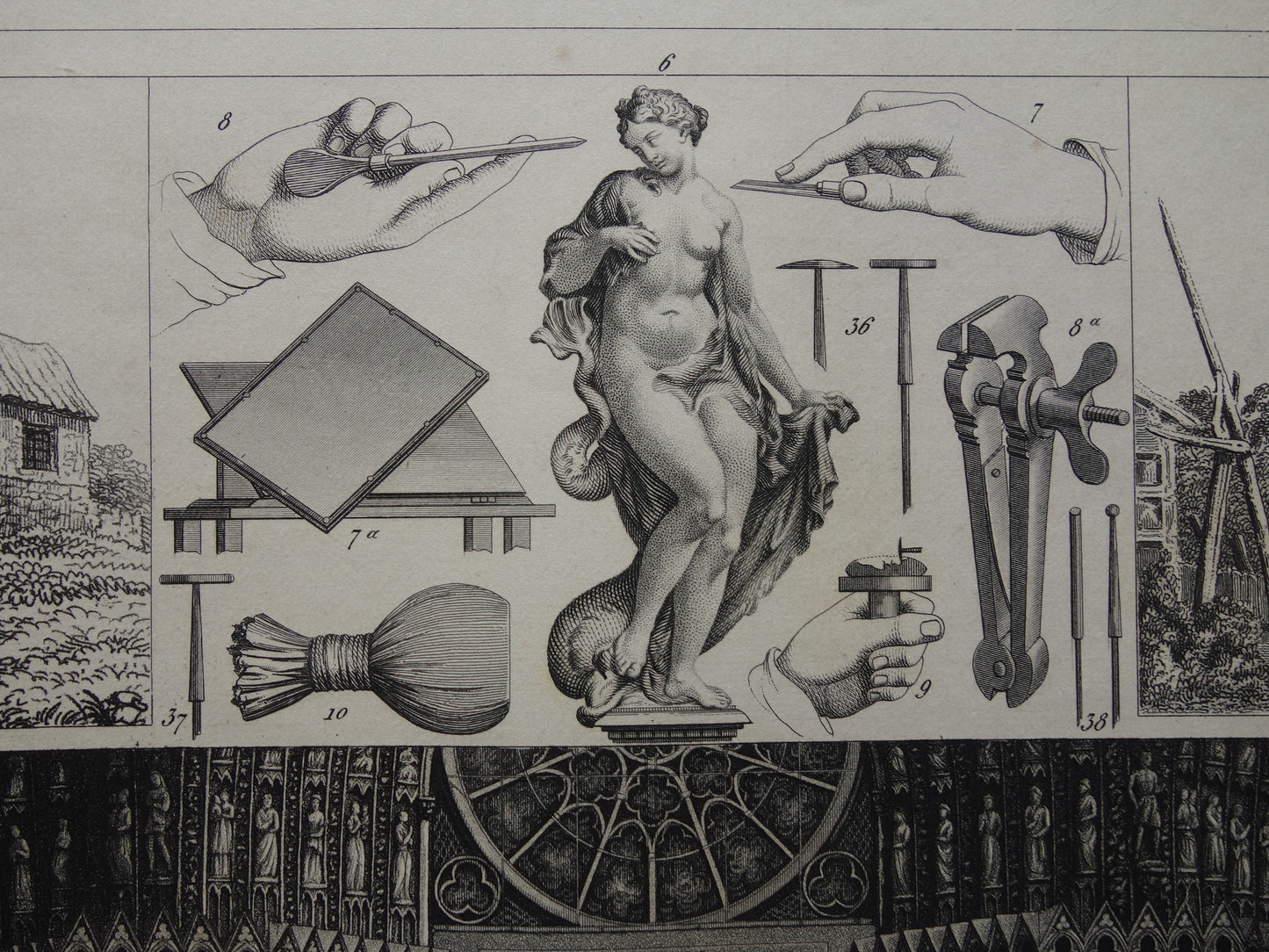 Druktechnieken antieke prent over gravures aquatint mezzotint en instrumenten graficus - 175+ jaar oude technologie print drukkerij