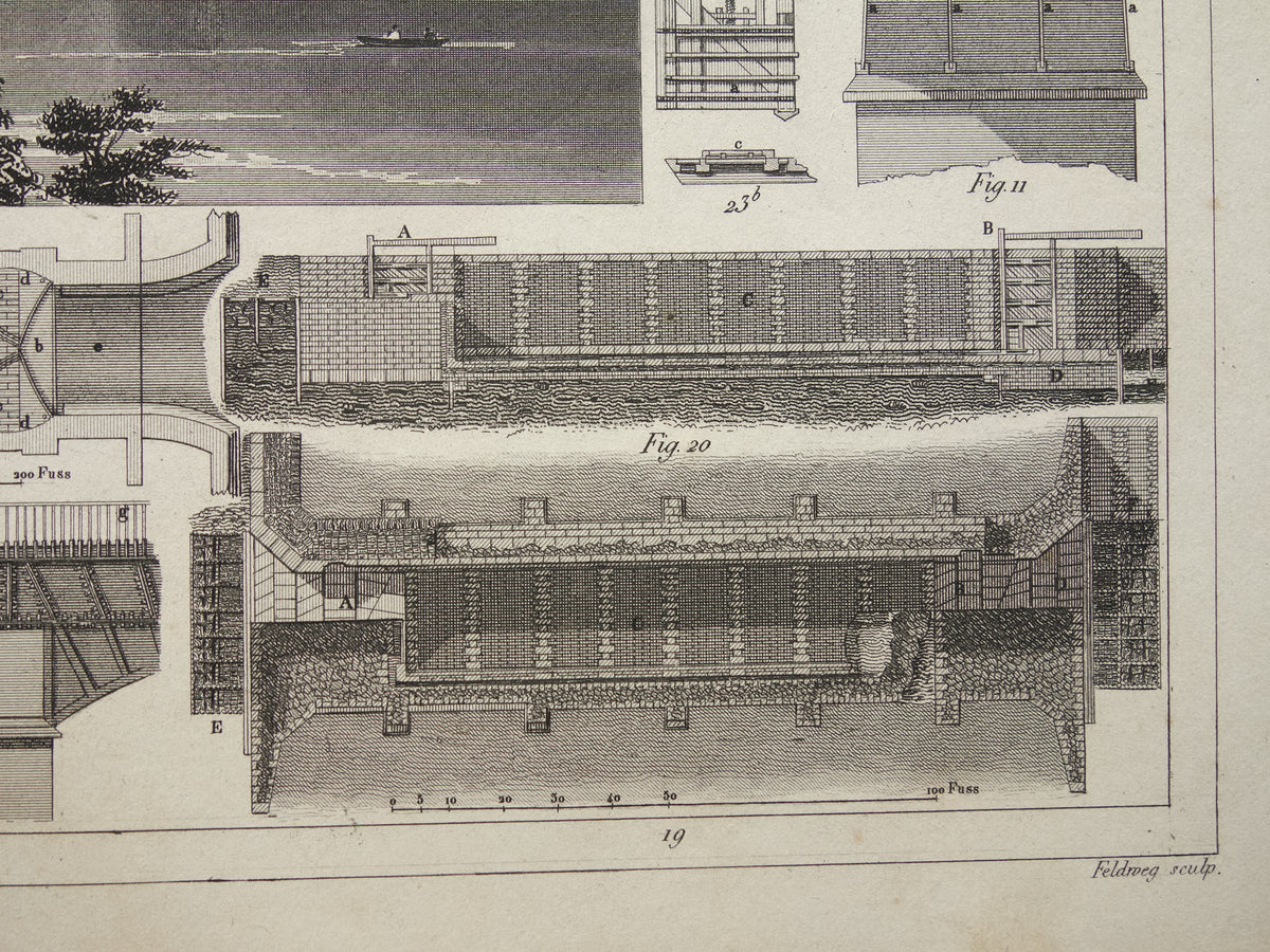 175+ year old technology print about canals antique science print canal dam hydraulic engineering vintage prints