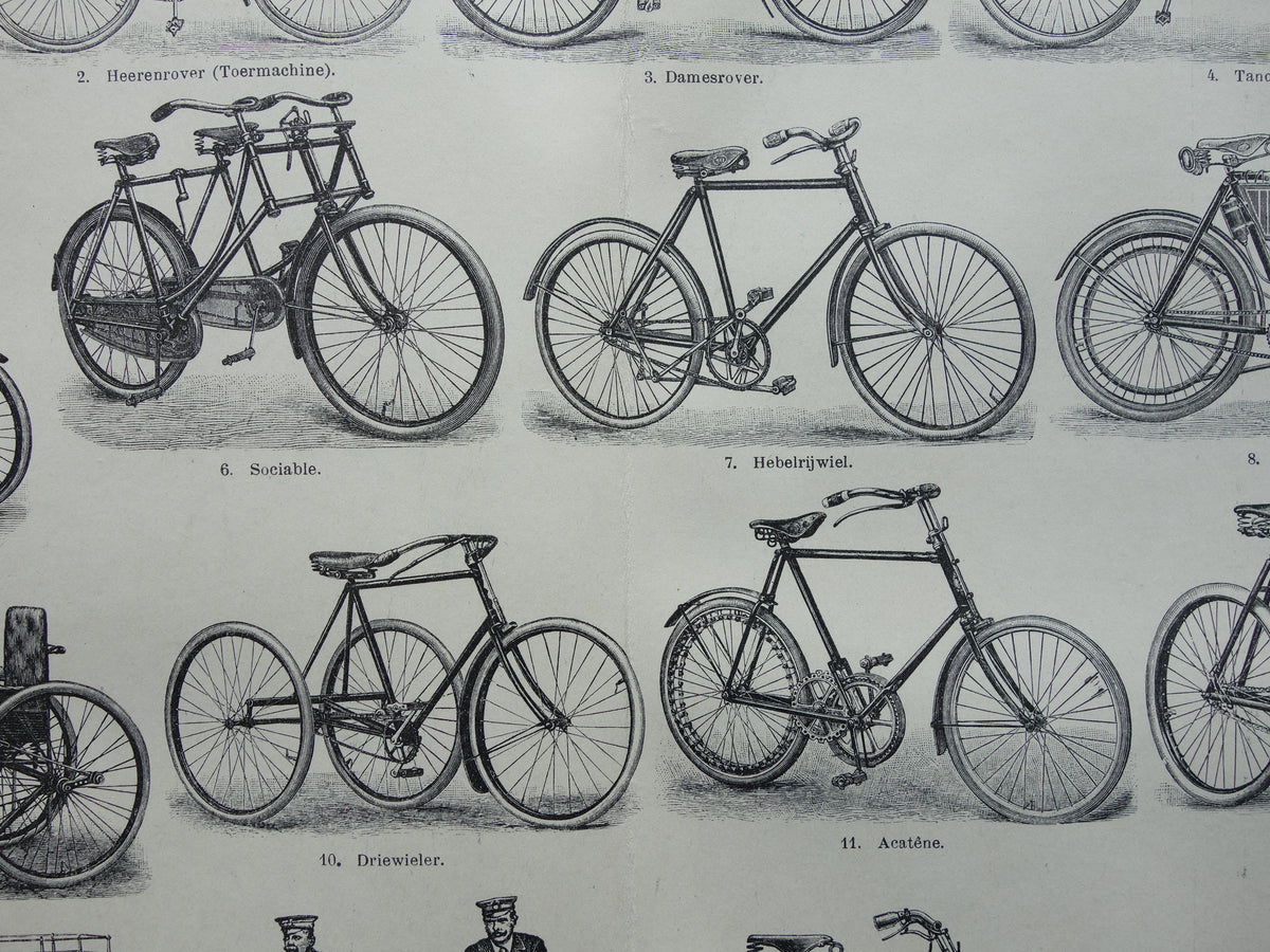 FIETSEN antieke illustratie uit het jaar 1921 over de fiets originele oude print rijwielen prent