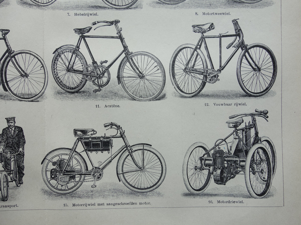 FIETSEN antieke illustratie uit het jaar 1921 over de fiets originele oude print rijwielen prent
