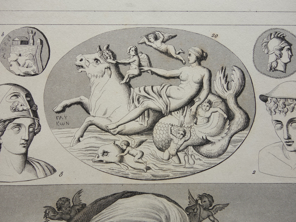 Greek and Roman Gods Antique Print Original 175+ Year Old Illustration Sculptures Minerva Diana Venus Vintage Religion Prints Antiquity