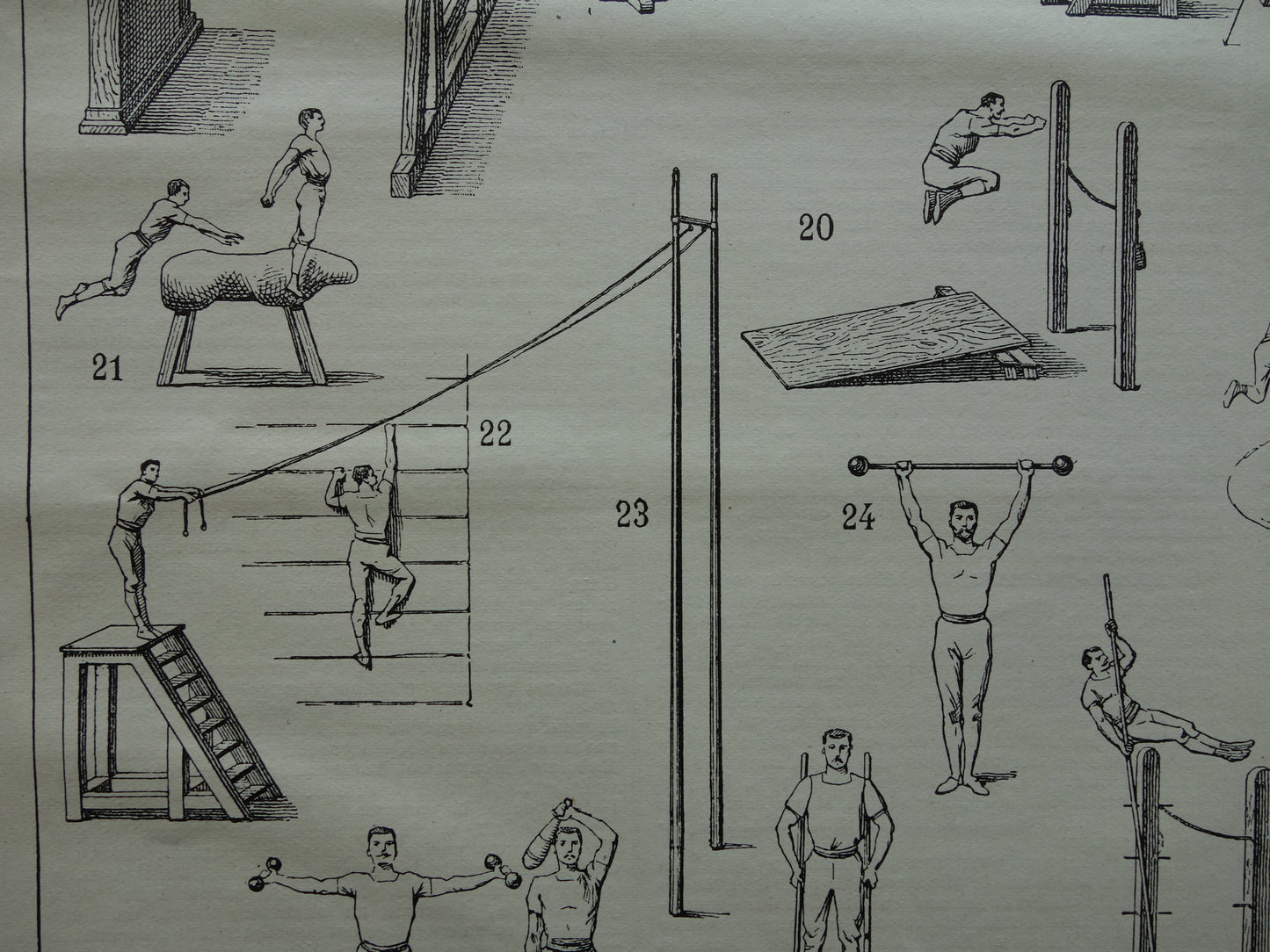 GYMNASTIEK vintage sport illustratie - originele antieke prent atleten gymnasten - fitness oude print