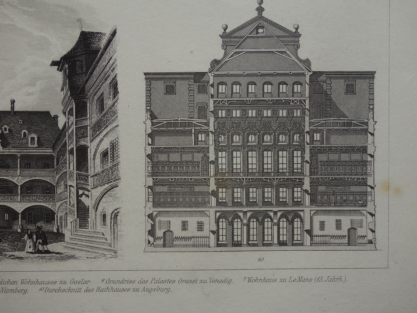 ARCHITECTUUR Oude prent over 1870 originele antieke illustratie architectonische geschiedenis vintage prints