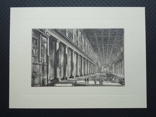 Oude prent van Basiliek van Santa Maria Maggiore uit 1939 vintage facsimile Piranesi uit Vedute di Roma vintage print gravure