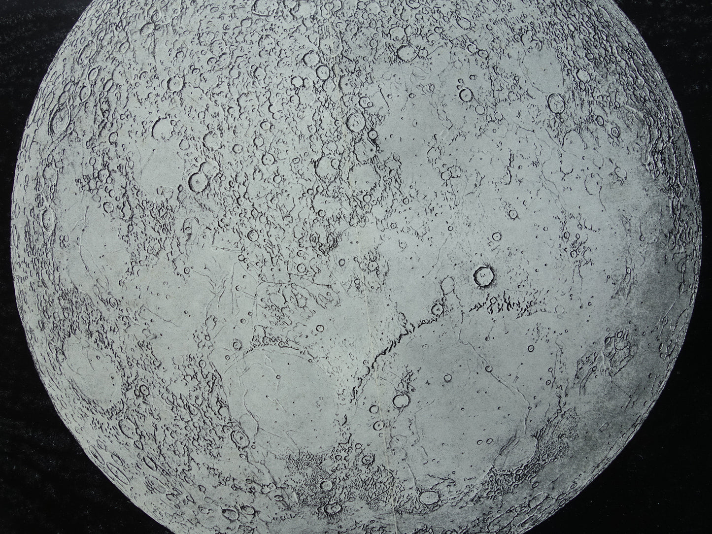 MAAN oude astronomie prent over de Maan 1936 originele vintage print oppervlak van de maan kraters