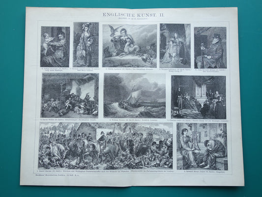 Oude prent van Engelse Schilderkunst uit 18e en 19e eeuw - originele antieke illustratie schilderijen Turner Wilkie Maclise