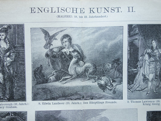 Oude prent van Engelse Schilderkunst uit 18e en 19e eeuw - originele antieke illustratie schilderijen Turner Wilkie Maclise