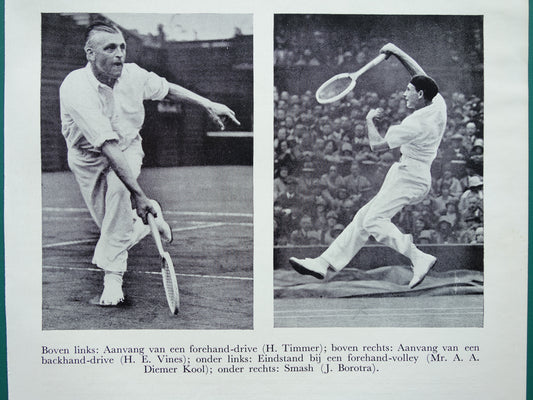 TENNIS Oude Prent uit 1936 Originele vintage Nederlandse illustratie Tennis Kleine print