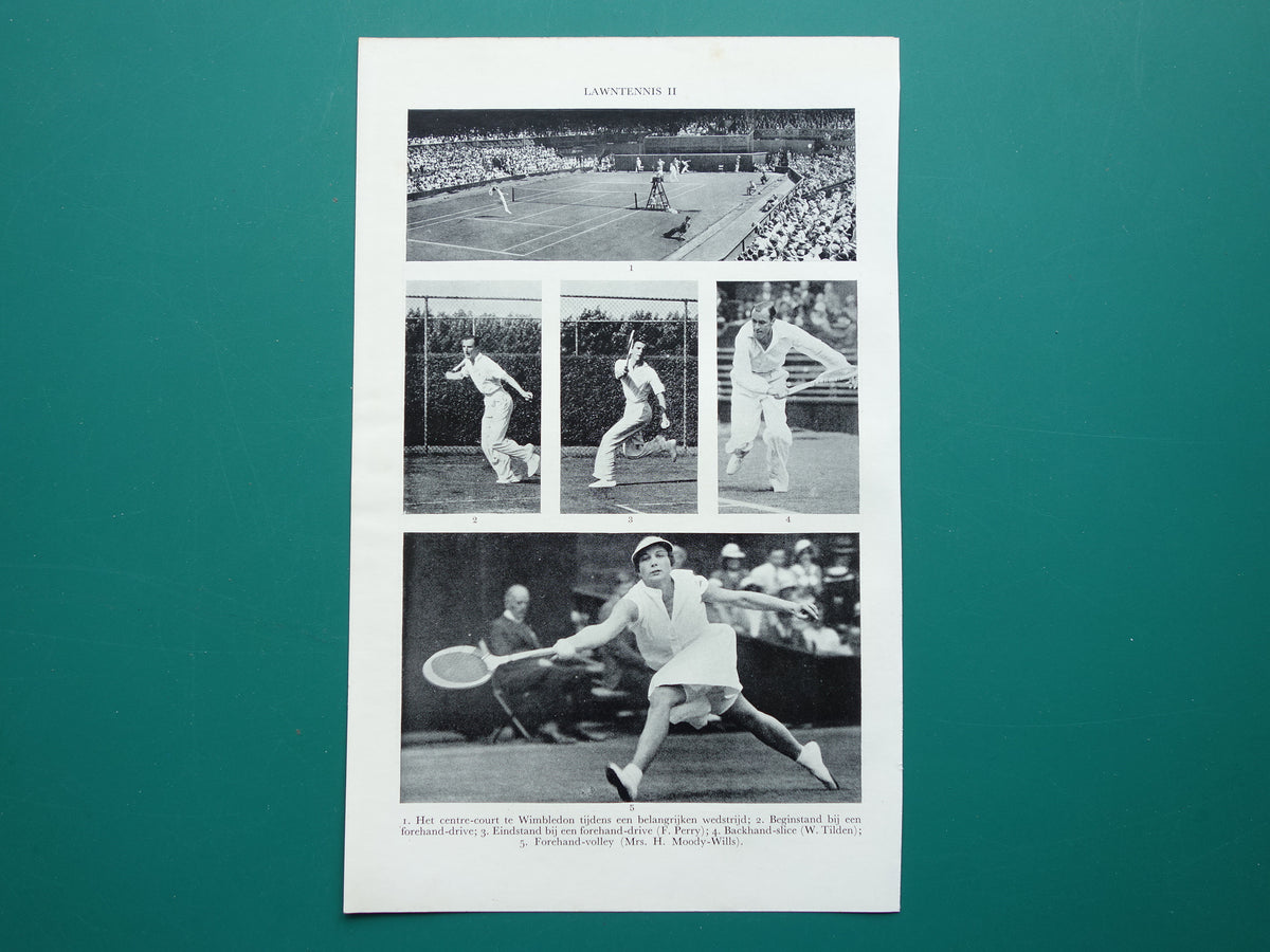 TENNIS Oude Prent uit 1936 Originele vintage Nederlandse illustratie Tennis Kleine print