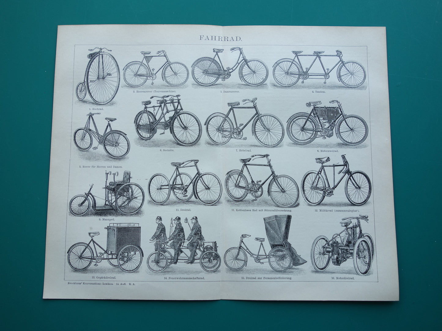 FIETSEN antieke illustratie uit het jaar 1902 over de fiets originele oude Duitse print rijwielen prent