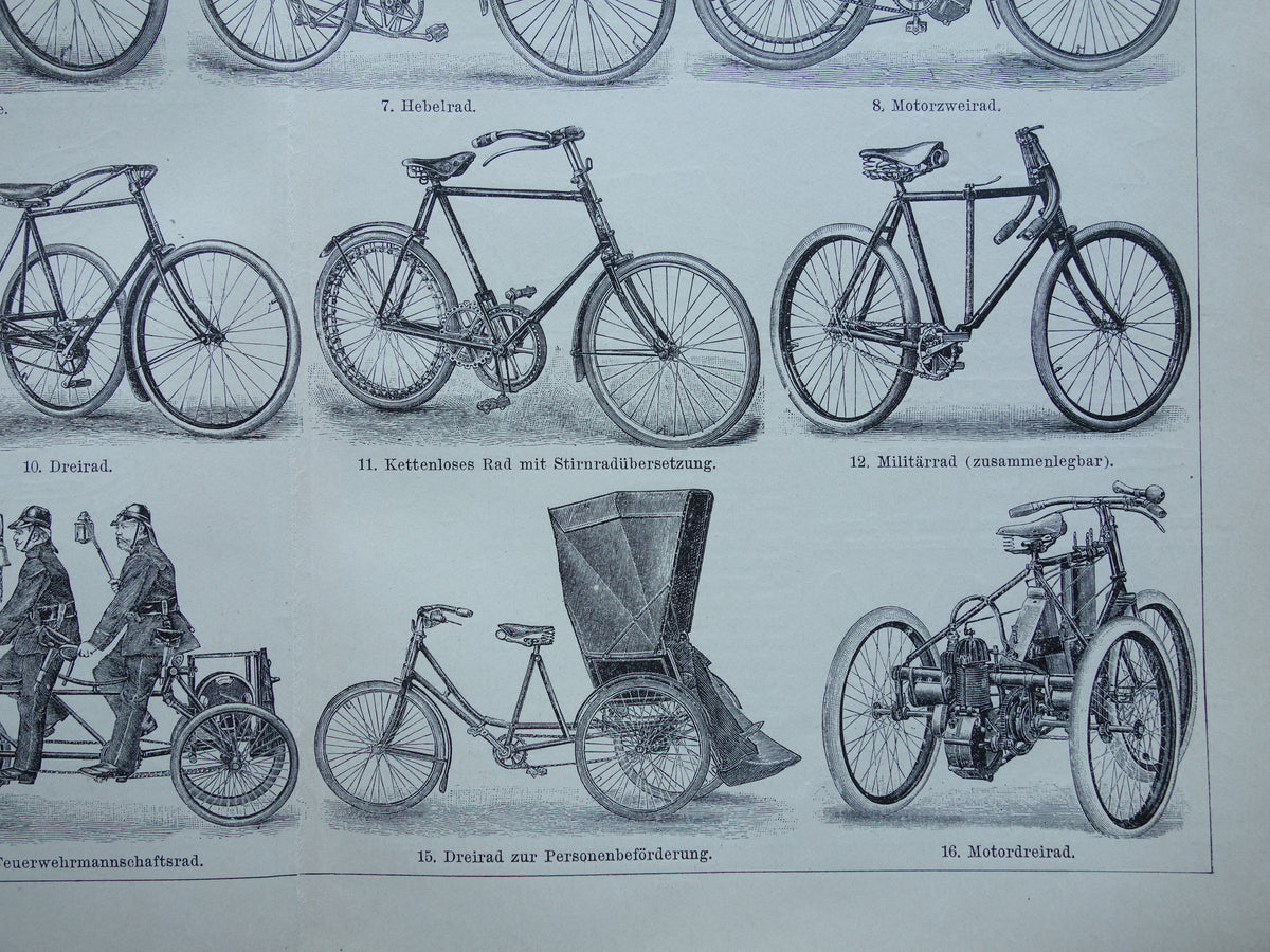 FIETSEN antieke illustratie uit het jaar 1902 over de fiets originele oude Duitse print rijwielen prent