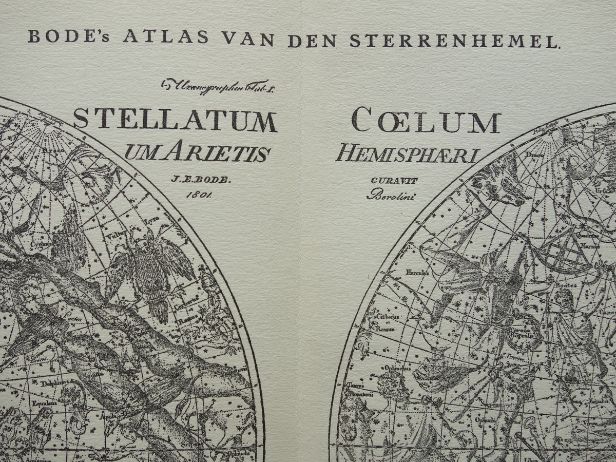 Antieke astronomie prent van de noordelijke en zuidelijke sterrenhemel 1923 originele vintage print sterrenbeelden oude astrologie print