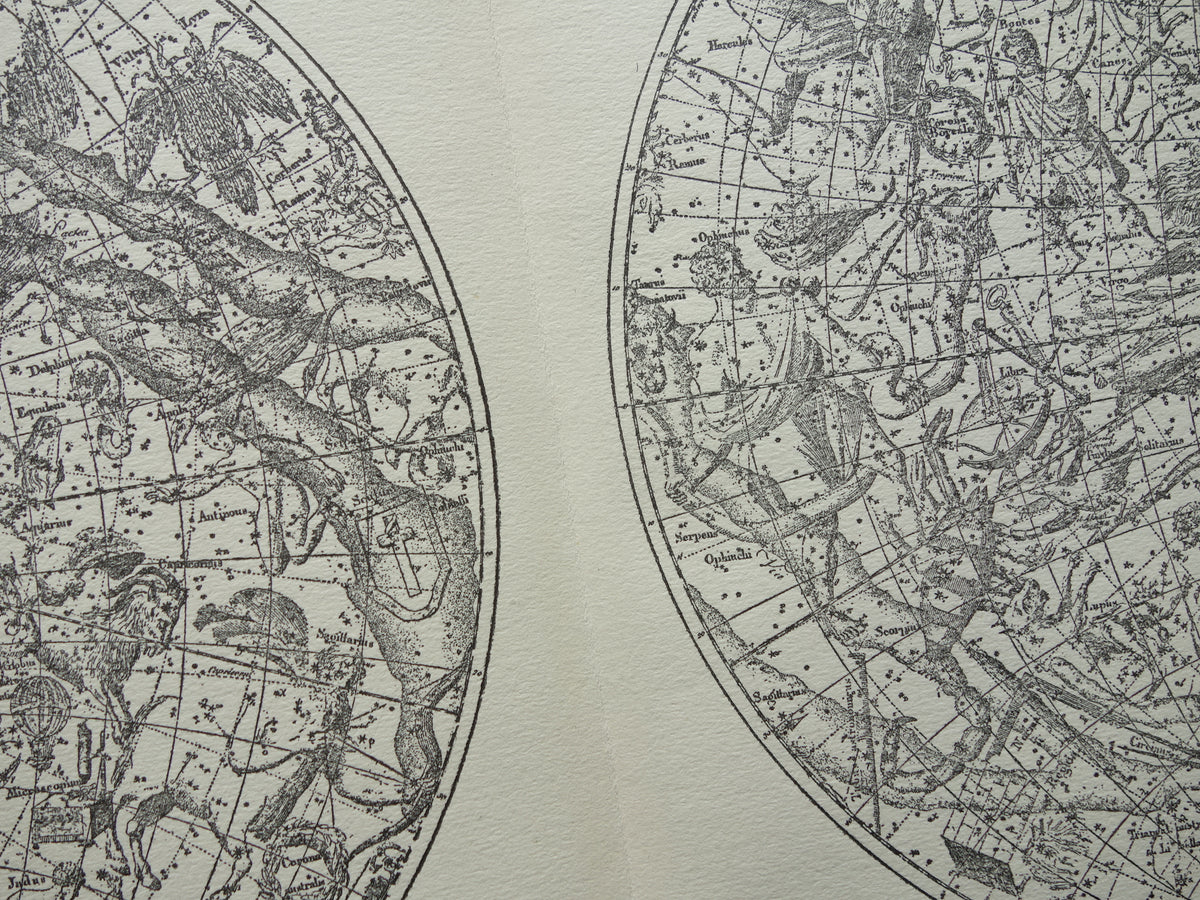 Antieke astronomie prent van de noordelijke en zuidelijke sterrenhemel 1923 originele vintage print sterrenbeelden oude astrologie print