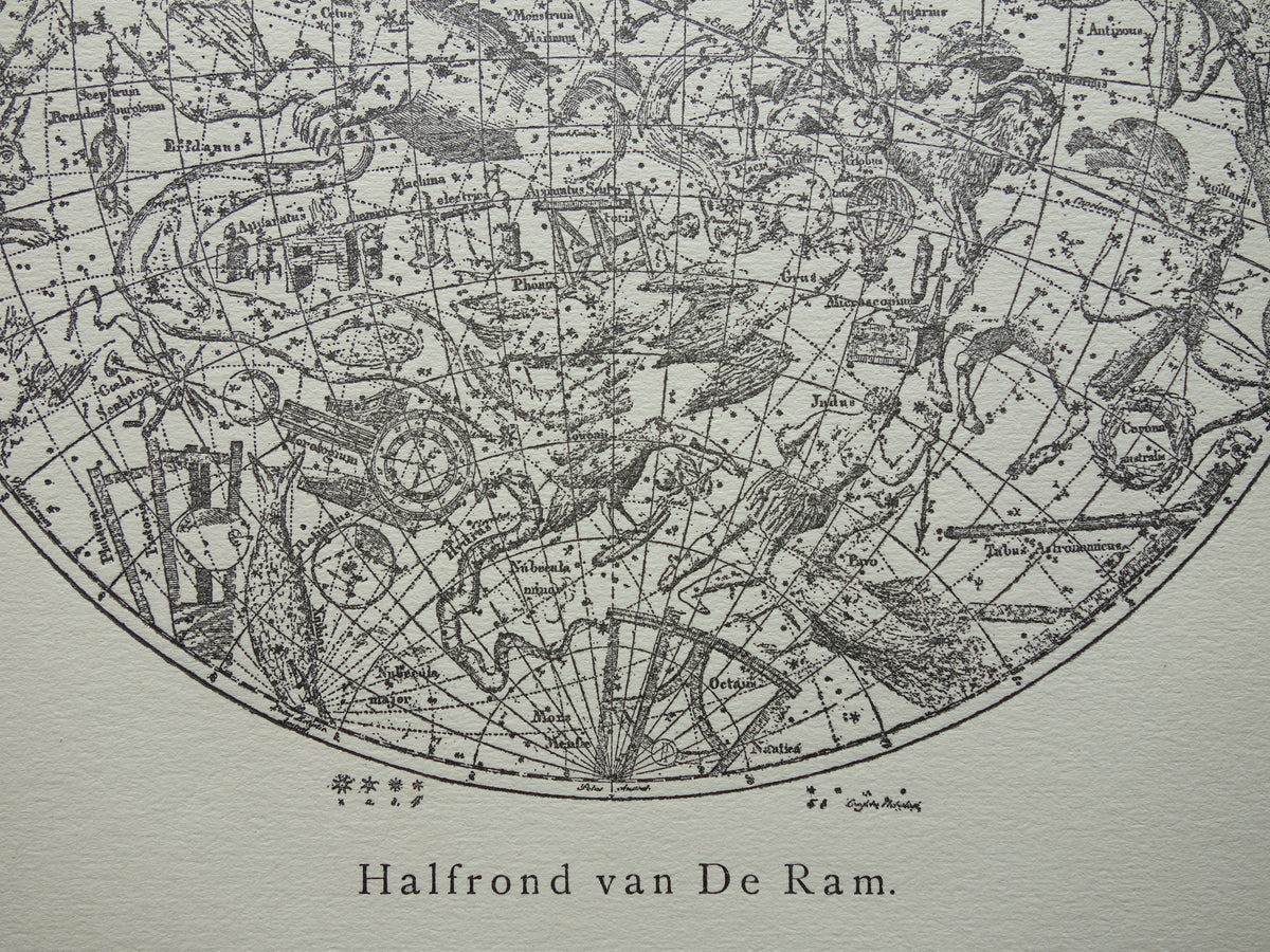 Antieke astronomie prent van de noordelijke en zuidelijke sterrenhemel 1923 originele vintage print sterrenbeelden oude astrologie print