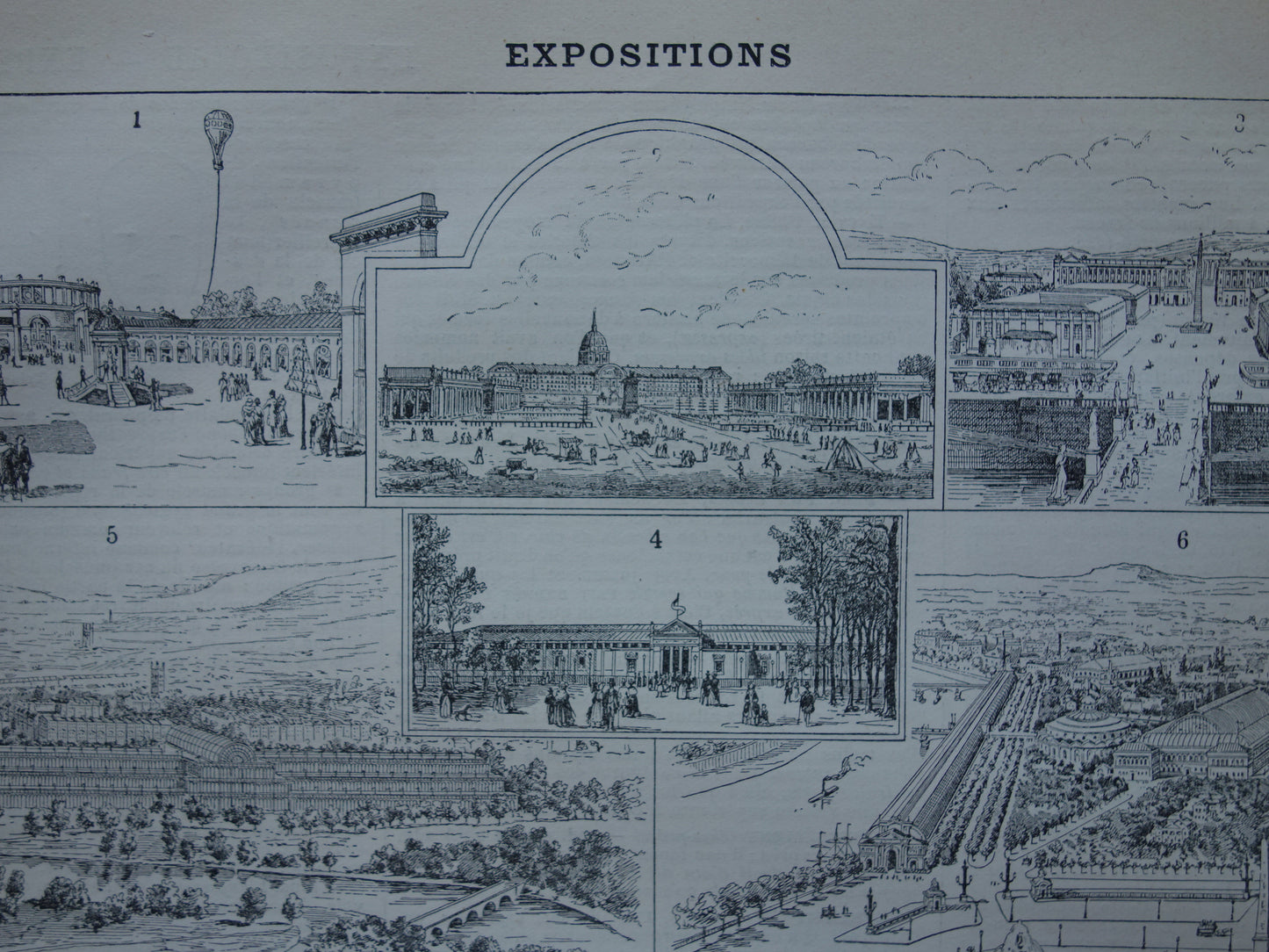 WERELDTENTOONSTELLING Oude prenten over Wereldtentoonstellingen originele antieke illustratie Parijs Londen Chicago Philadelphia vintage afbeelding set van twee prints