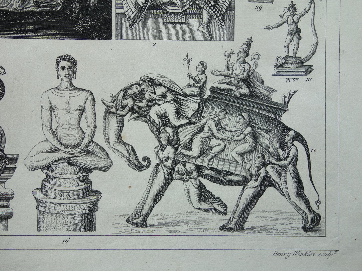 Hindoeïsme antieke print Originele 175+ jaar oude prent illustratie Vishnu Hindoe Goden Goden Monniken Rituelen vintage religie prints
