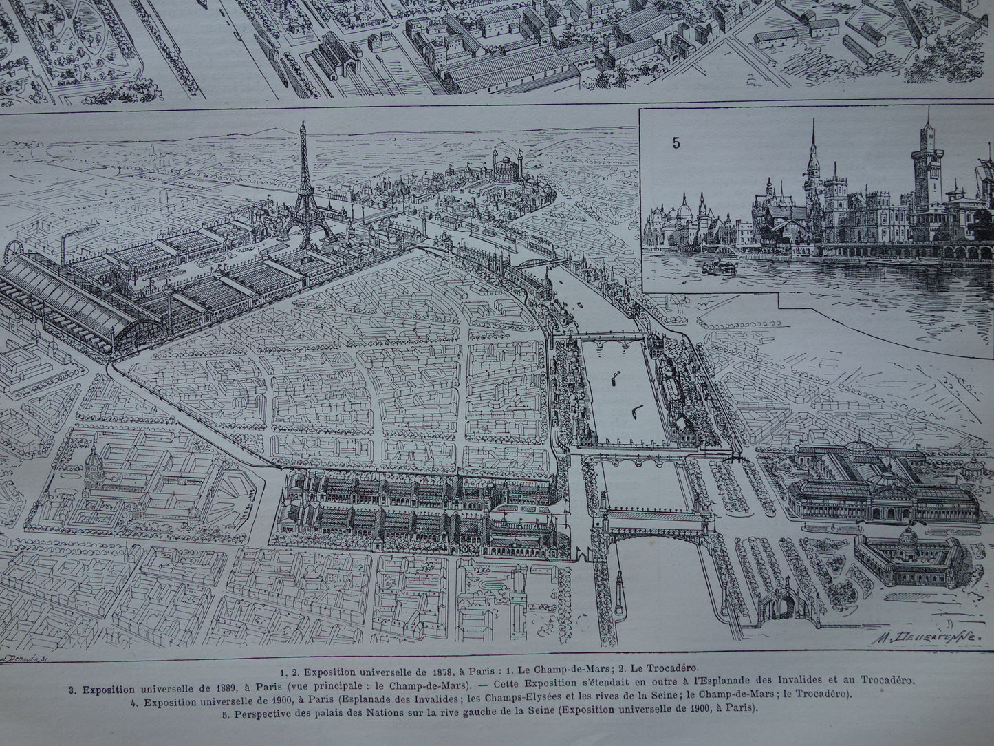WERELDTENTOONSTELLING Oude prenten over Wereldtentoonstellingen originele antieke illustratie Parijs Londen Chicago Philadelphia vintage afbeelding set van twee prints