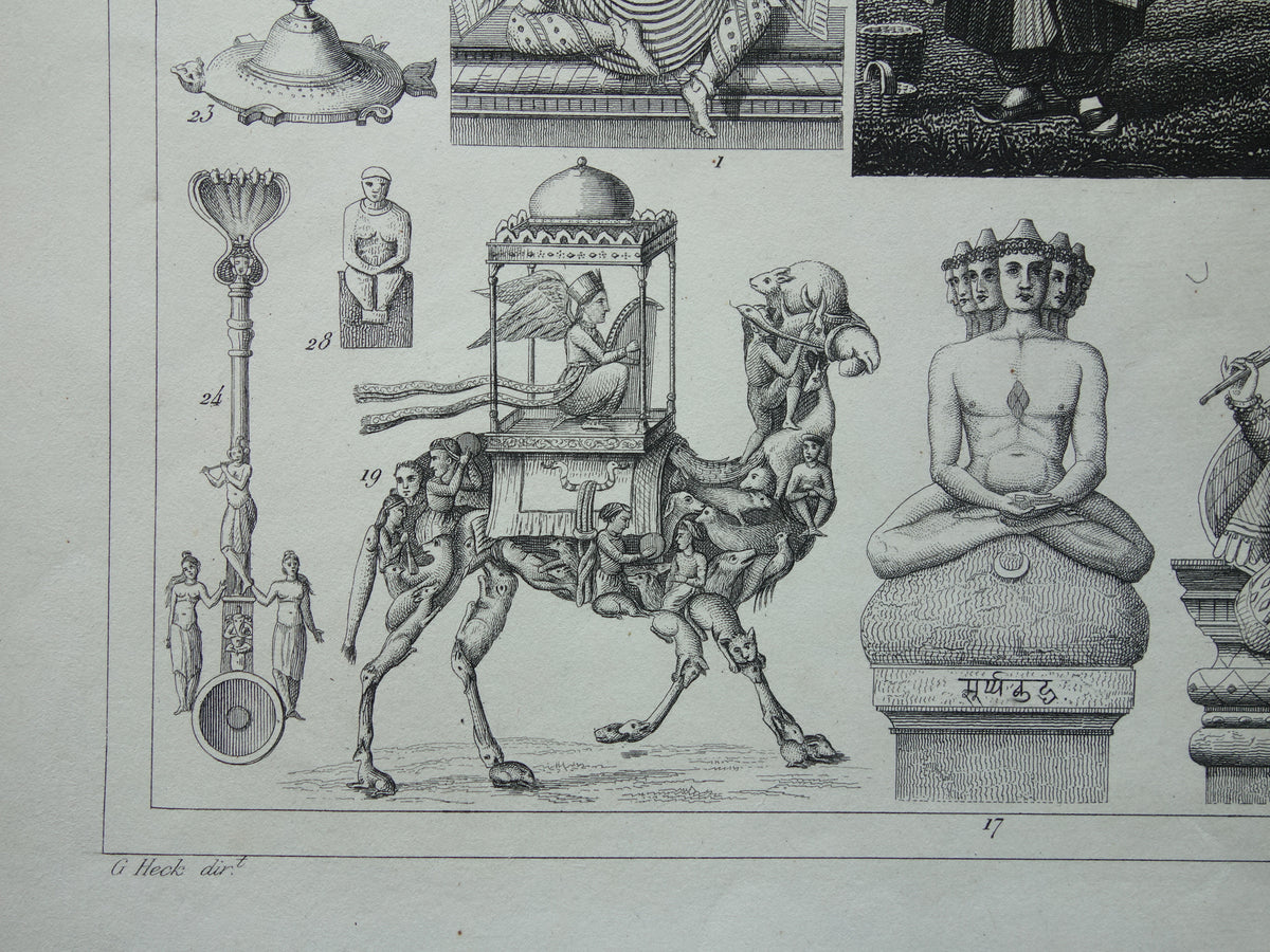 Hinduism antique print Original 175+ year old print illustration Vishnu Hindu Gods Deities Monks Rituals vintage religion prints