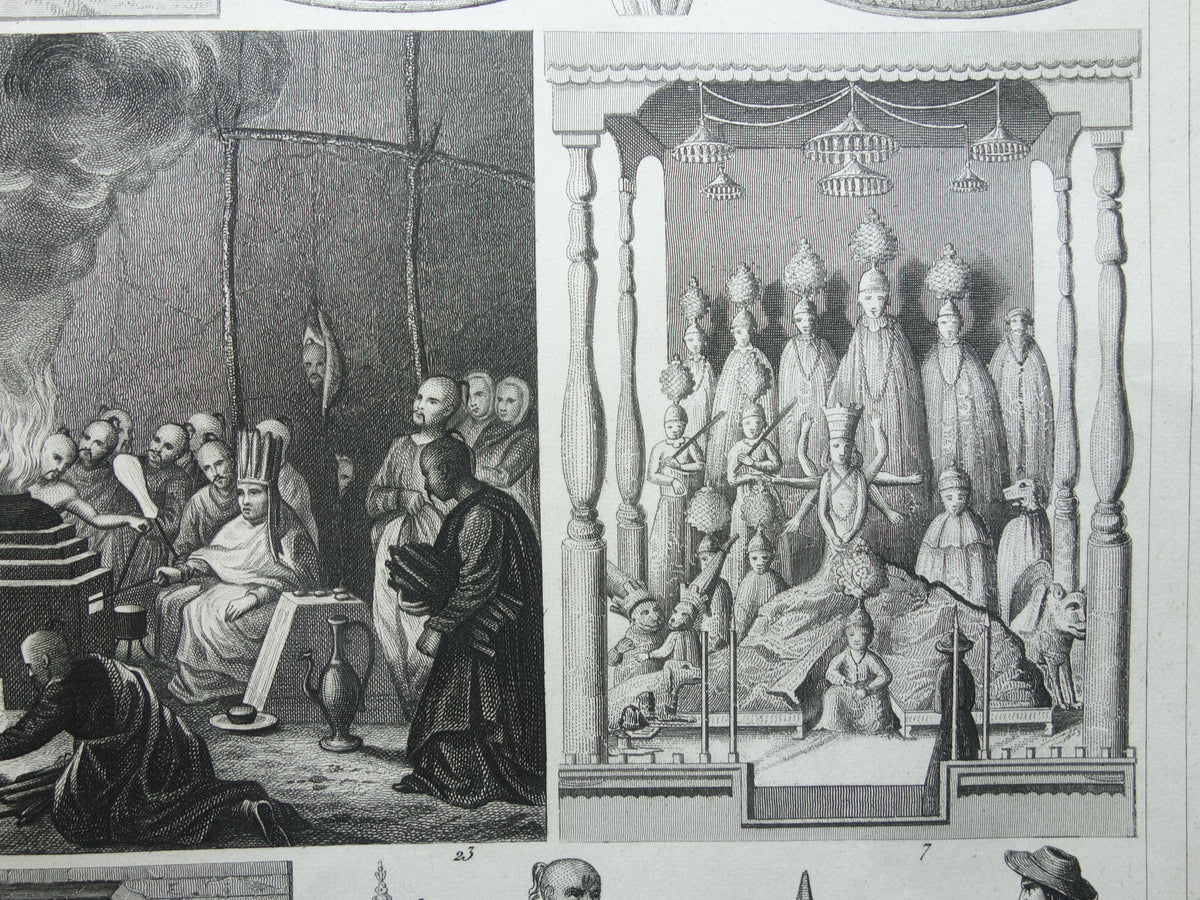 Antique print Oriental religions 1849 original vintage illustration gods Buddhism old print Hinduism