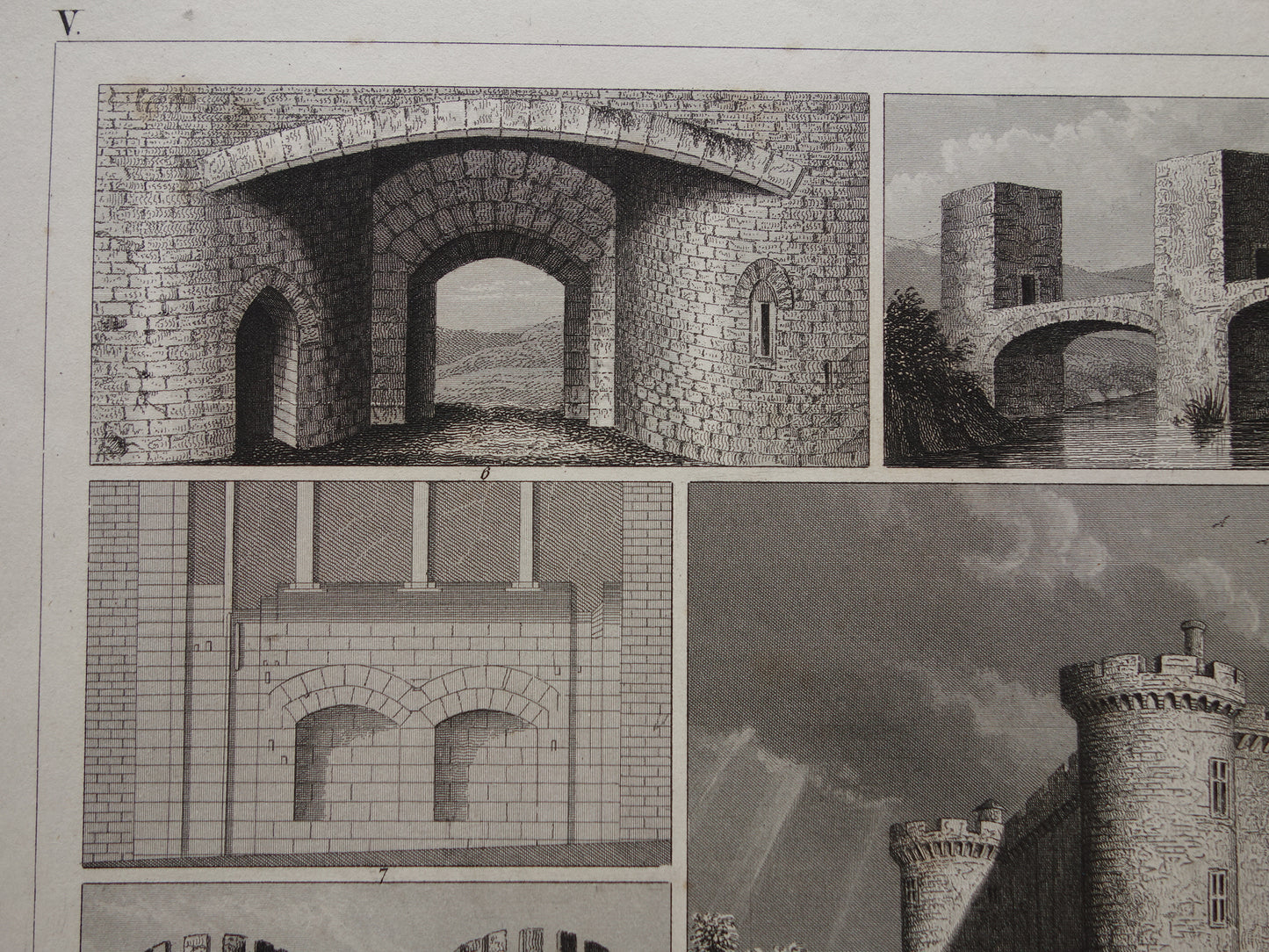 VESTINGEN uit de Middeleeuwen oude prent over historische fortificaties - originele antieke militaire illustratie Louvre Bastille Parijs - leger print