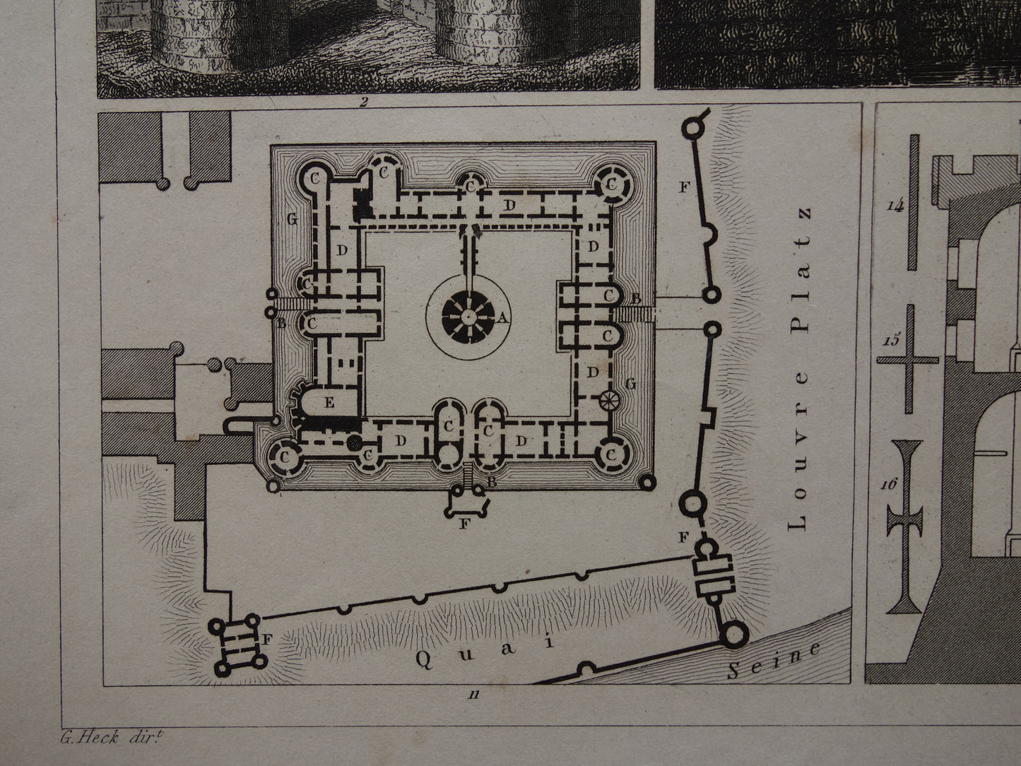 VESTINGEN uit de Middeleeuwen oude prent over historische fortificaties - originele antieke militaire illustratie Louvre Bastille Parijs - leger print