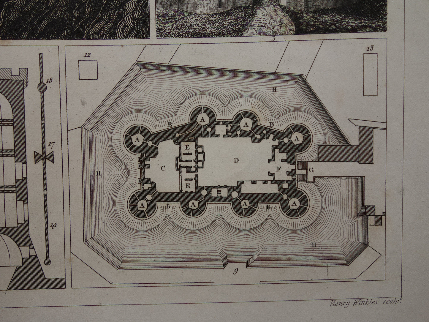 VESTINGEN uit de Middeleeuwen oude prent over historische fortificaties - originele antieke militaire illustratie Louvre Bastille Parijs - leger print