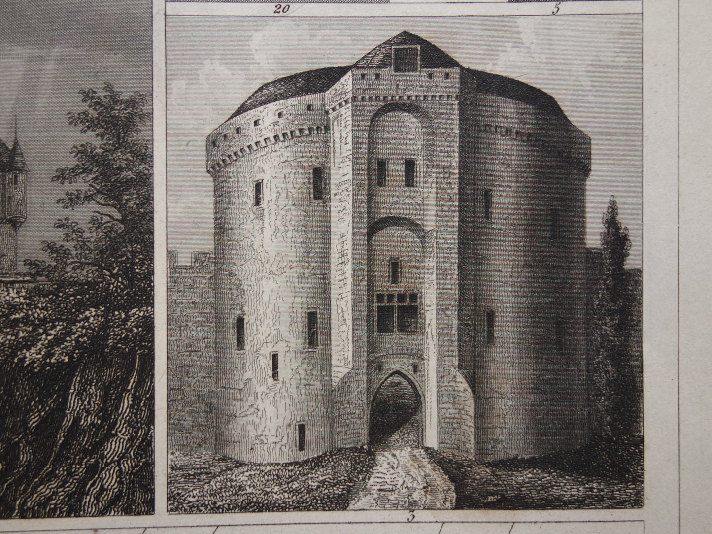 VESTINGEN uit de Middeleeuwen oude prent over historische fortificaties - originele antieke militaire illustratie Louvre Bastille Parijs - leger print