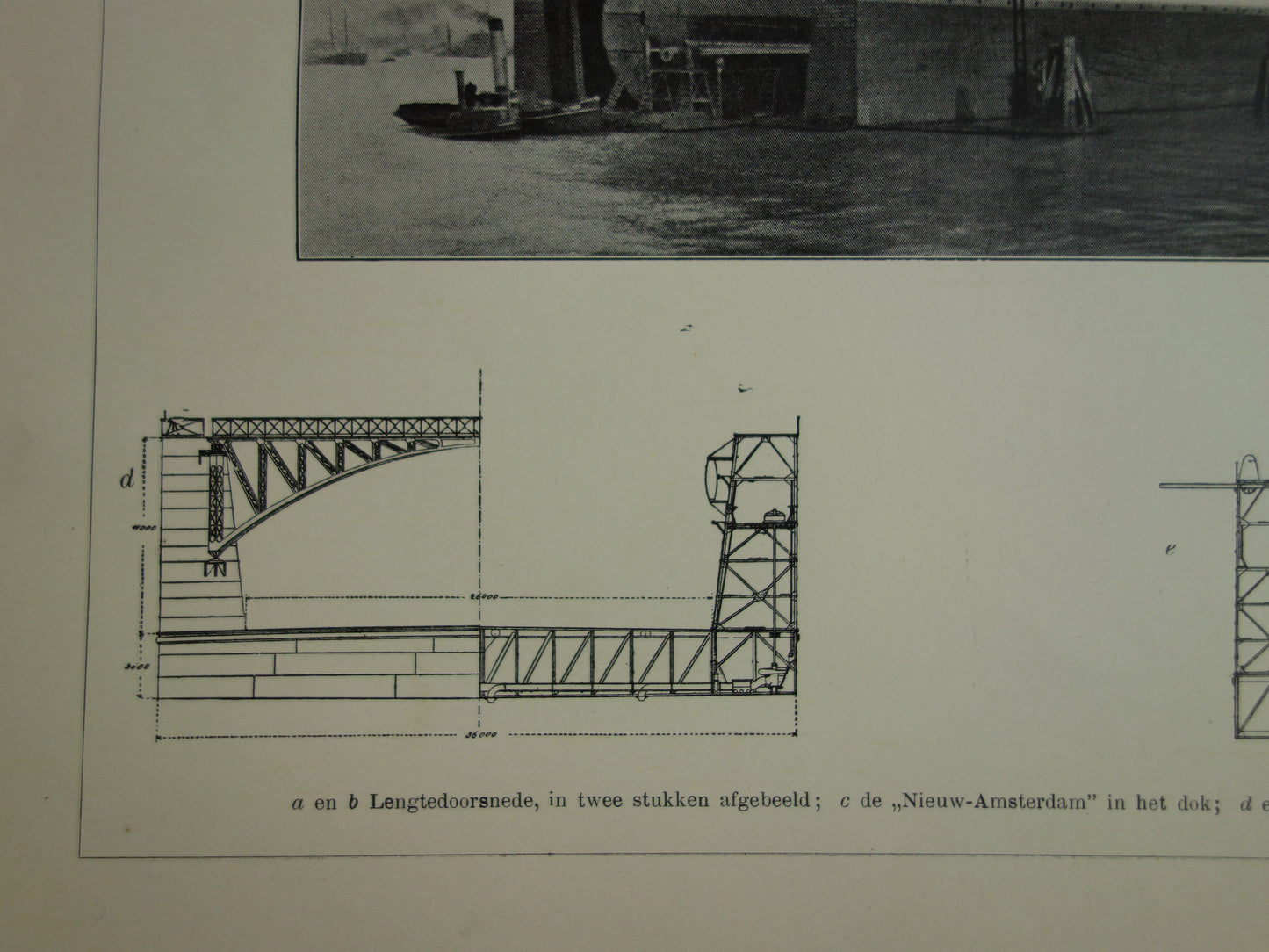 DROOGDOK oude technologie prent uit 1907 over drijvend droogdok Originele antieke Nederlandse illustratie print scheepsbouw scheepswerf