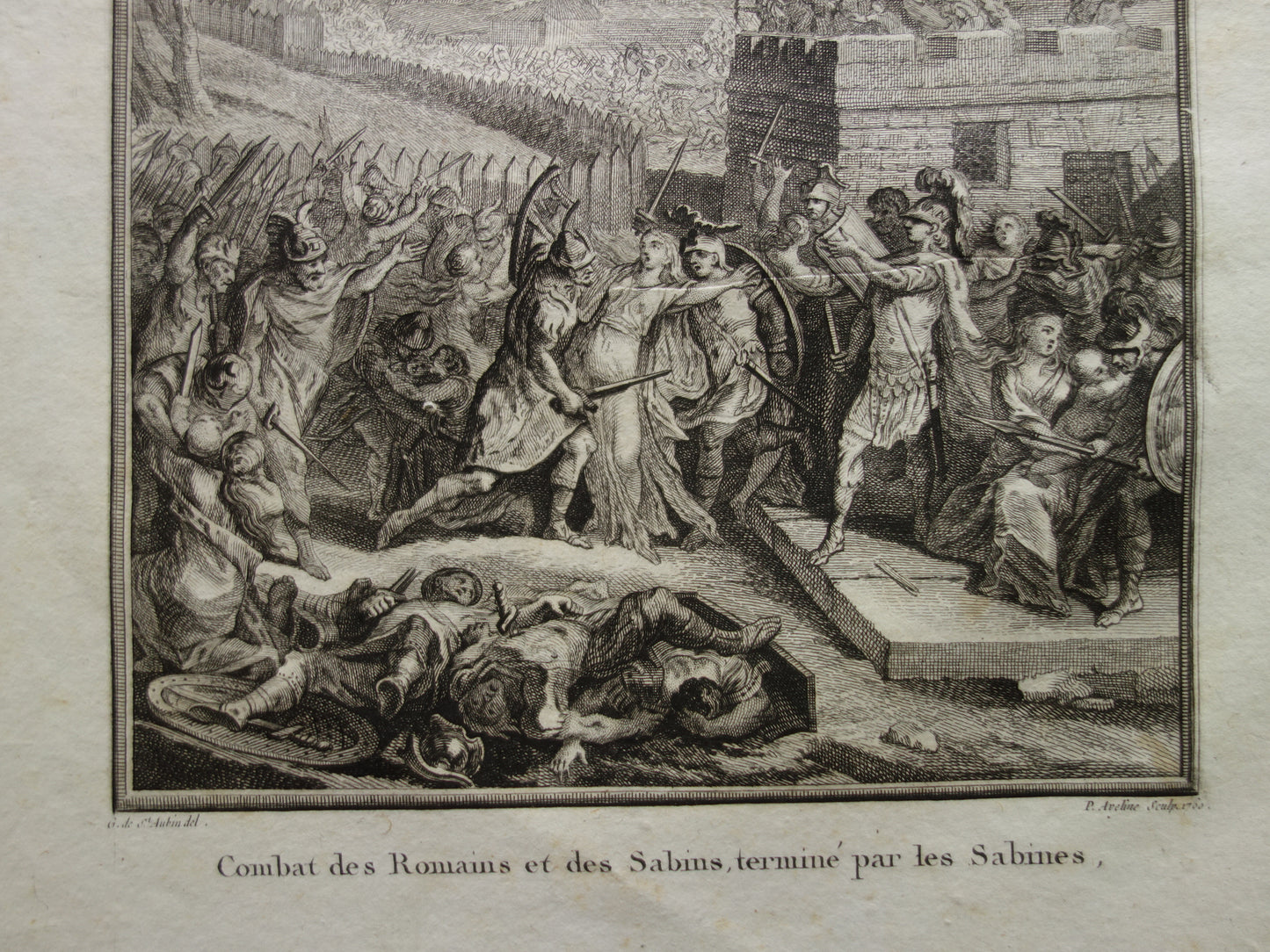 Geschiedenis van Rome oude prent uit 1798 Originele antieke illustratie Strijd met Sabijnen slag bij Lacus Curtius vintage print Romeinse Mythologie