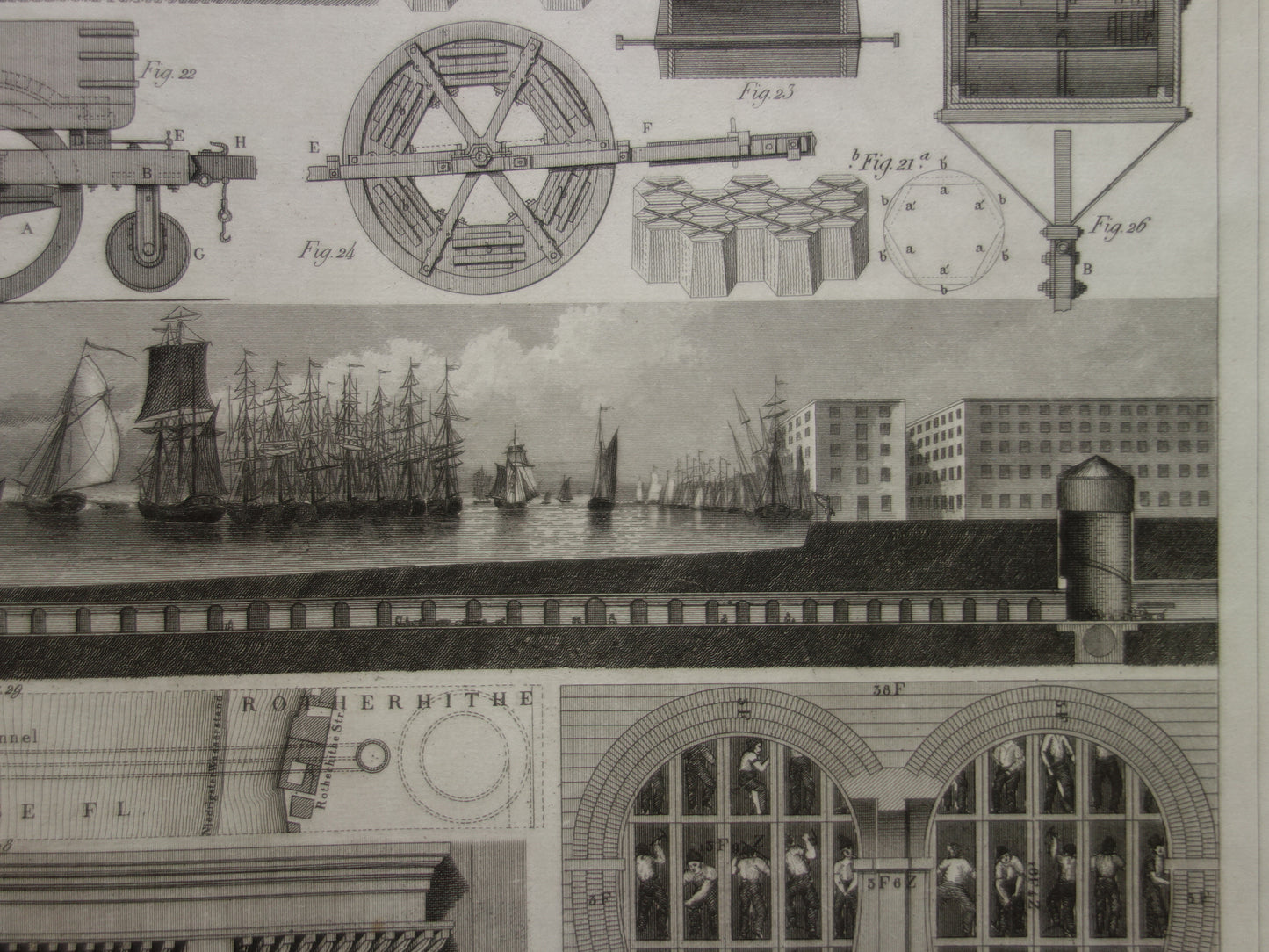 Thames Tunnel onder de Theems Londen Oude architectuur prent 1849 antieke print Brunel bouwkunde tunnelbouw vintage prints