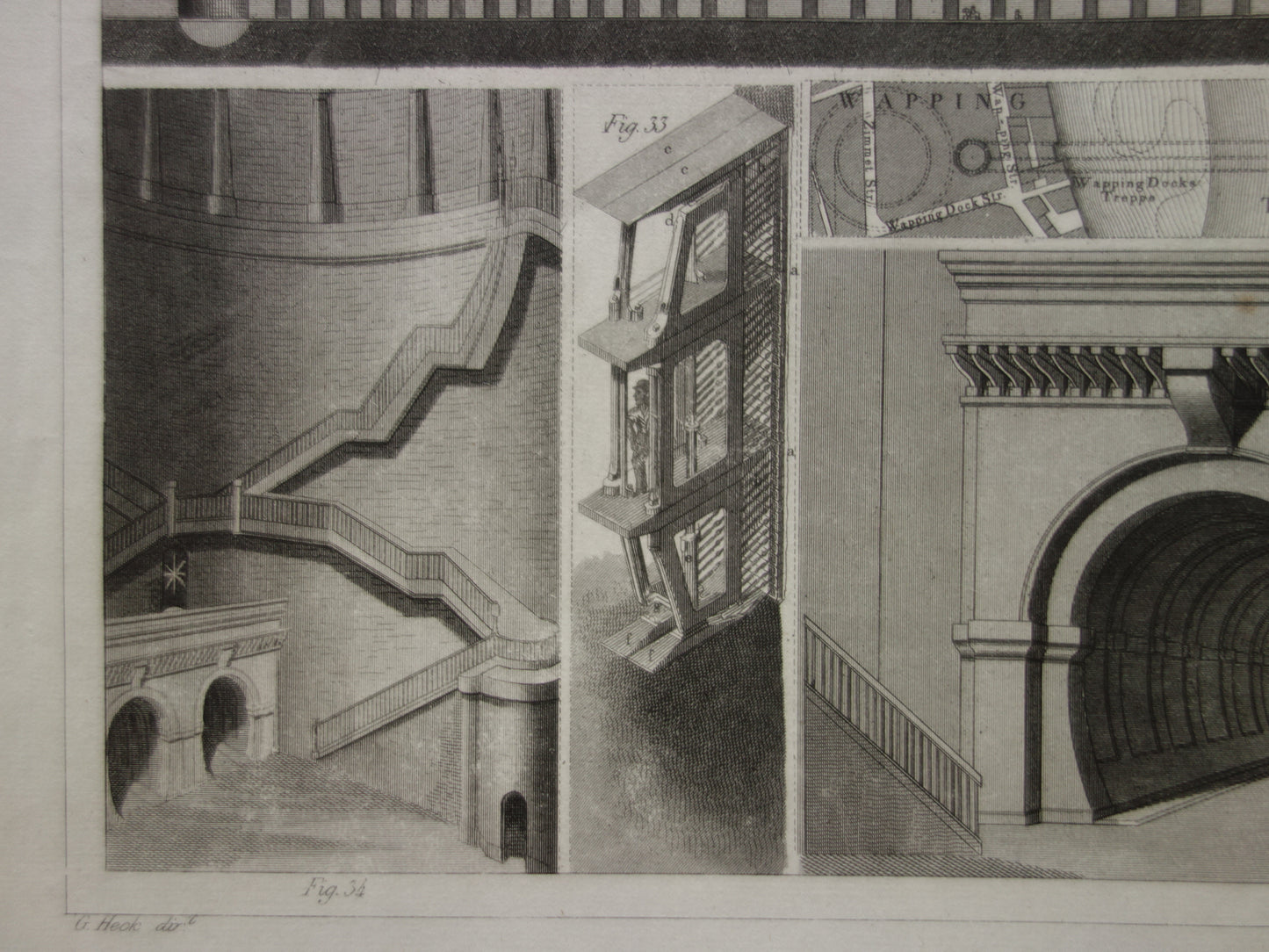 Thames Tunnel onder de Theems Londen Oude architectuur prent 1849 antieke print Brunel bouwkunde tunnelbouw vintage prints