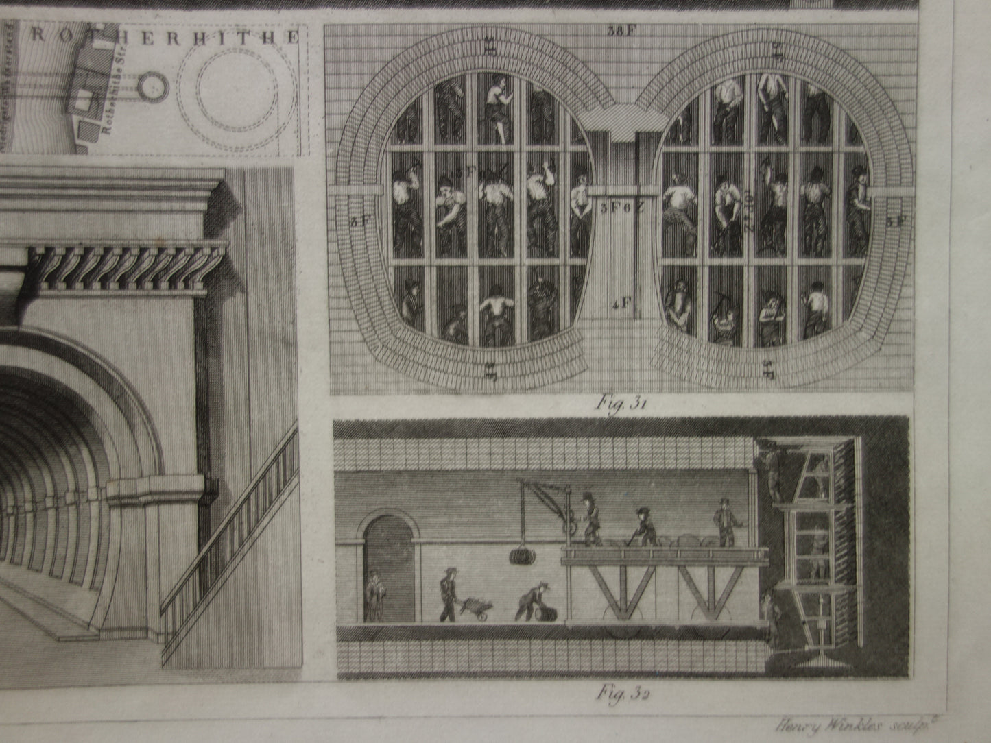 Thames Tunnel onder de Theems Londen Oude architectuur prent 1849 antieke print Brunel bouwkunde tunnelbouw vintage prints