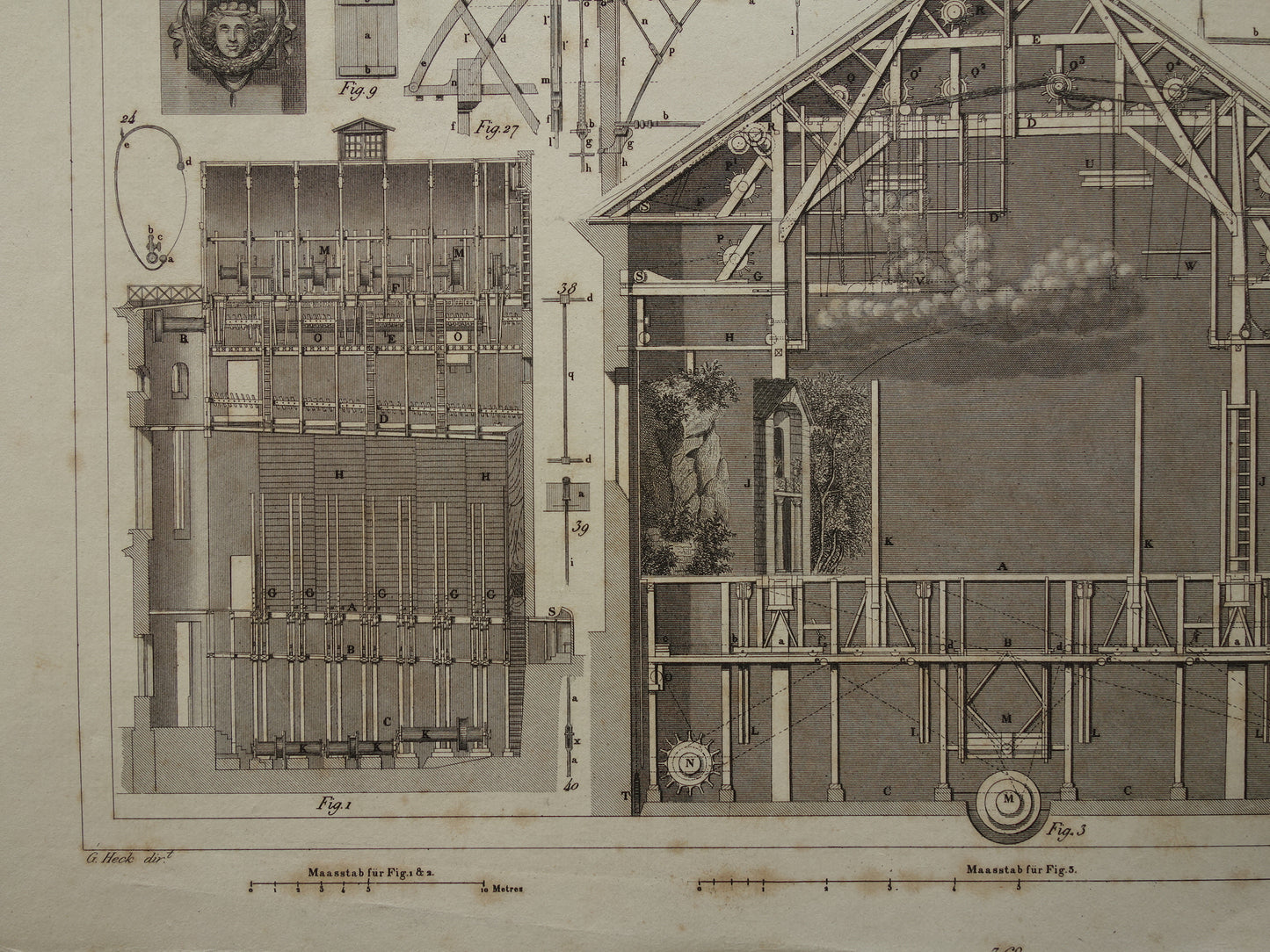 THEATER oude print over Theater technologie originele antieke illustratie Parijs La Gaité podiumverlichting backstage vintage prints