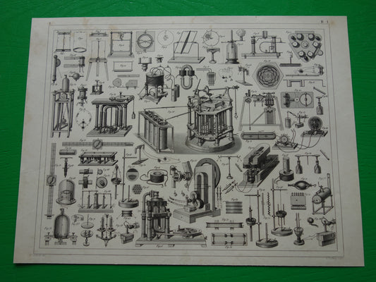 Magnetisme en Electriciteit oude prent van wetenschappelijke experimenten magneten antieke wetenschap print over natuurkunde lab laboratorium vintage prints