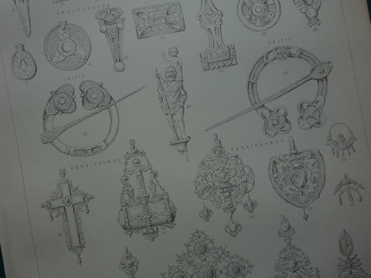 Alter Druck über Schmuck Schmuck 1880, Set aus zwei originalen antiken Drucken über die Geschichte des Schmucks