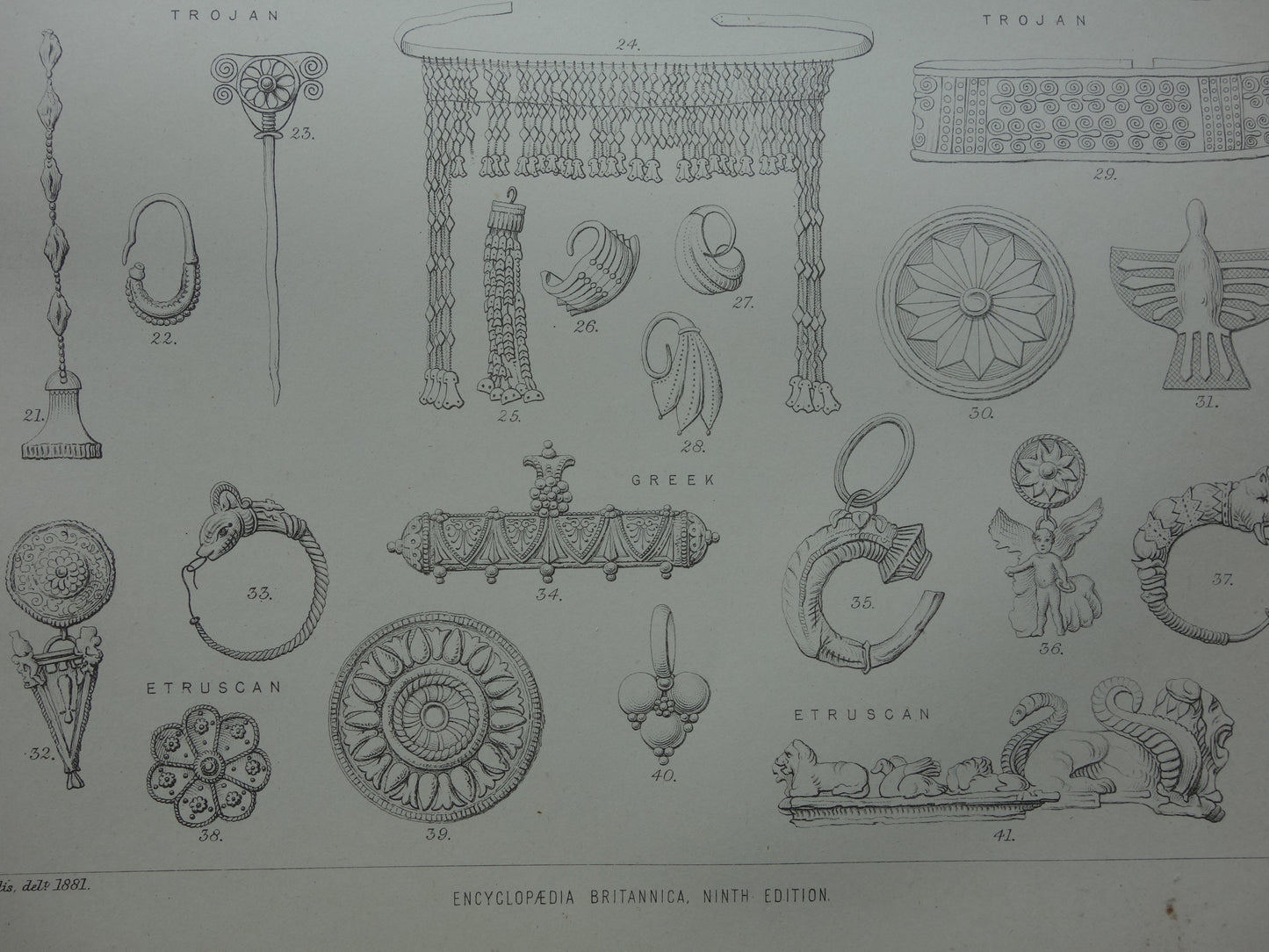 Oude prent over Juwelen Sieraden 1880 set van twee originele antieke prenten over geschiedenis van sieraden