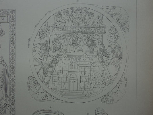 Alter Druck über Elfenbeinschnitzerei, originale antike Geschichtsillustration von Ninive aus dem Jahr 1880